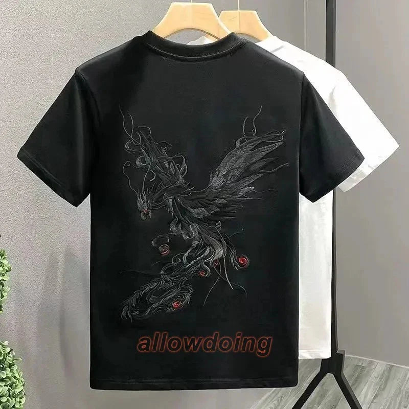Men's Phoenix Embroidery Short Sleeve T-Shirt Summer Breathable Casual Tee Unisex T-shirt, Sweatshirt, Hoodie, Long Sleeve Tee - T-Shirt, Sweatshirt, Hoodie