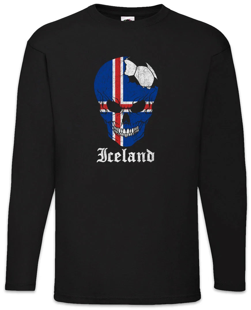 Iceland Football Skull I Men Long Sleeve T-Shirt icelandic Soccer Flag Unisex T-shirt, Sweatshirt, Hoodie, Long Sleeve Tee - T-Shirt, Sweatshirt, Hoodie