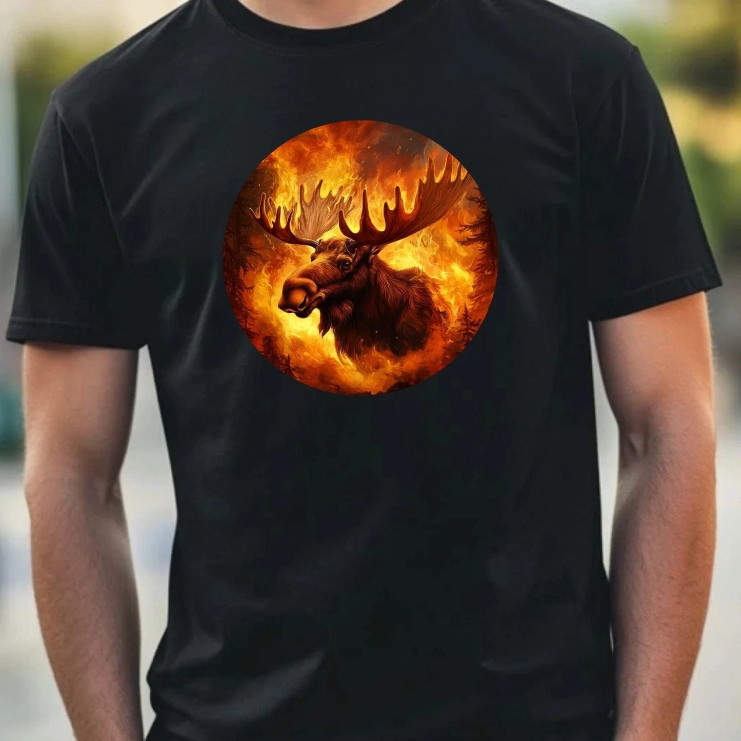 Mens Moose on Fire Motif Cotton T-Shirt Size XS to 5XL Unisex T-shirt, Sweatshirt, Hoodie, Long Sleeve Tee - T-Shirt, Sweatshirt, Hoodie