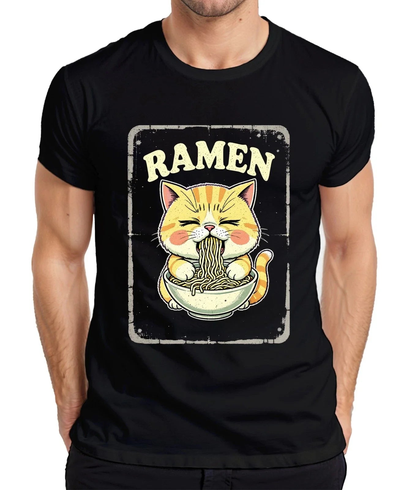 Ramen Cat Noodle Soup Kawaii Gift Retro Vintage Mens T-Shirt Unisex T-shirt, Sweatshirt, Hoodie, Long Sleeve Tee - T-Shirt, Sweatshirt, Hoodie