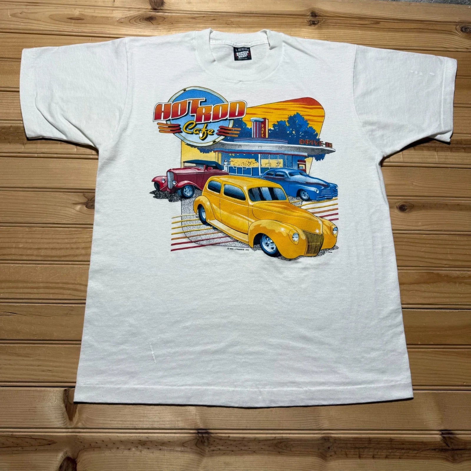 Vintage 90s Hot Rod Cafe Cruise Night 91 Classic Car Graphic T-Shirt USA - Large Unisex T-shirt, Sweatshirt, Hoodie, Long Sleeve Tee - T-Shirt, Sweatshirt, Hoodie