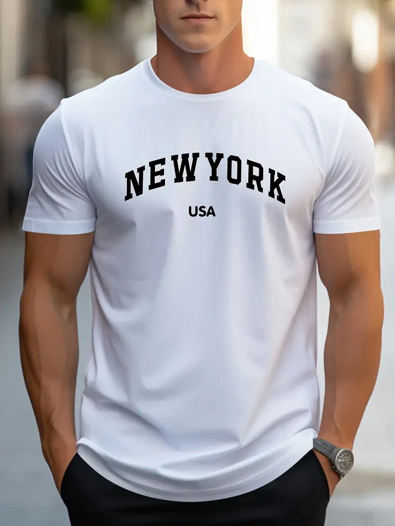 Stylish New York Mens Crew Neck T-Shirt Patriotic Print Short Sleeve Gray New Unisex T-shirt, Sweatshirt, Hoodie, Long Sleeve Tee - T-Shirt, Sweatshirt, Hoodie