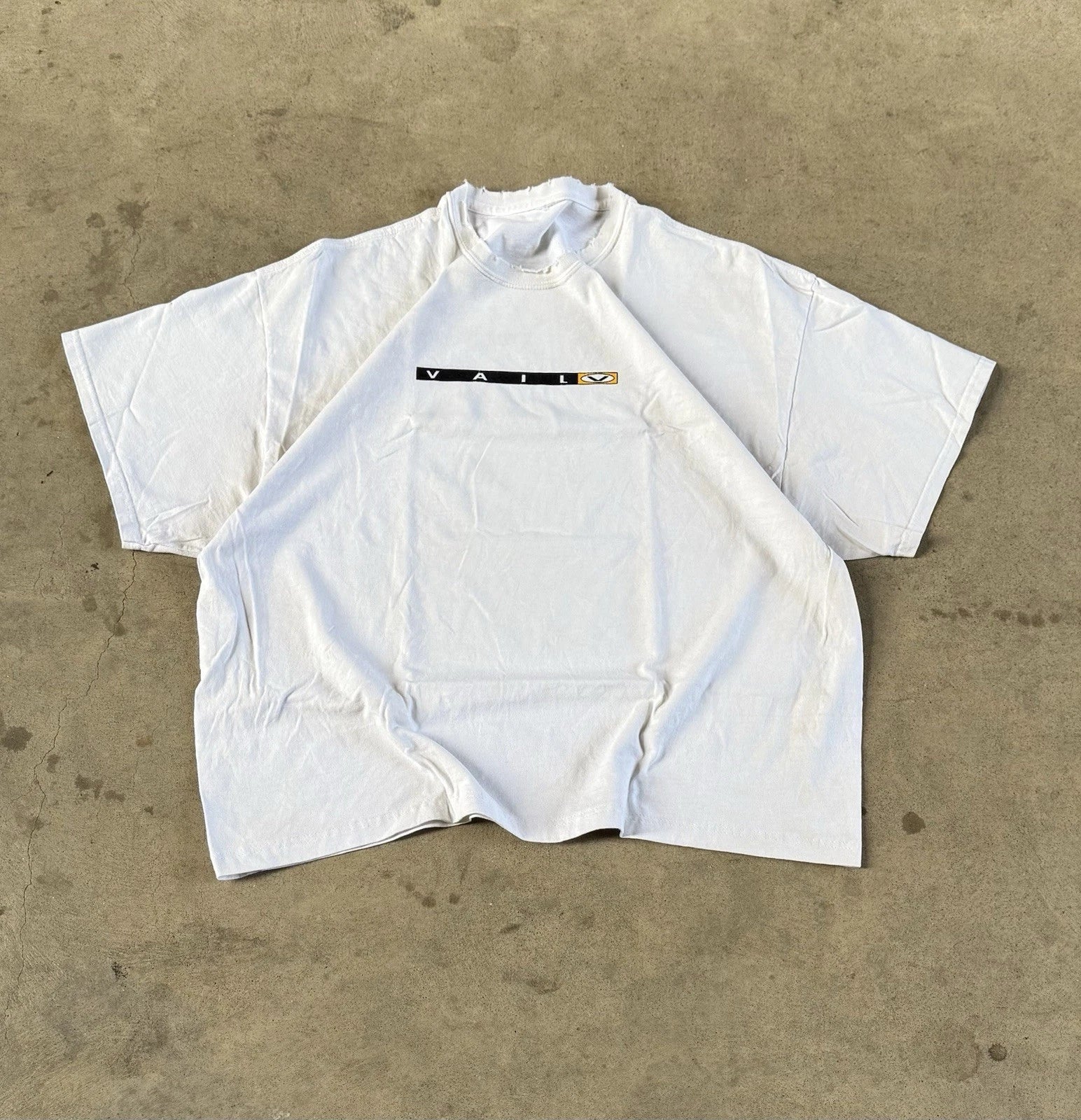 Vintage 90s Vail Ski T Shirt White Stained Distressed No Tag Boxy Baggy Mens XL Unisex T-shirt, Sweatshirt, Hoodie, Long Sleeve Tee - T-Shirt, Sweatshirt, Hoodie