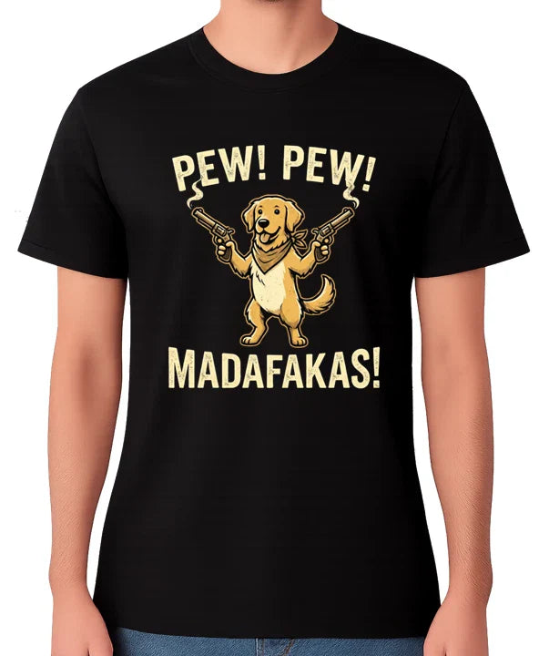 Pew Pew Madafakas Dog T-Shirt Funny Cartoon Dog Humour Graphic Unisex Tee Unisex T-shirt, Sweatshirt, Hoodie, Long Sleeve Tee - T-Shirt, Sweatshirt, Hoodie