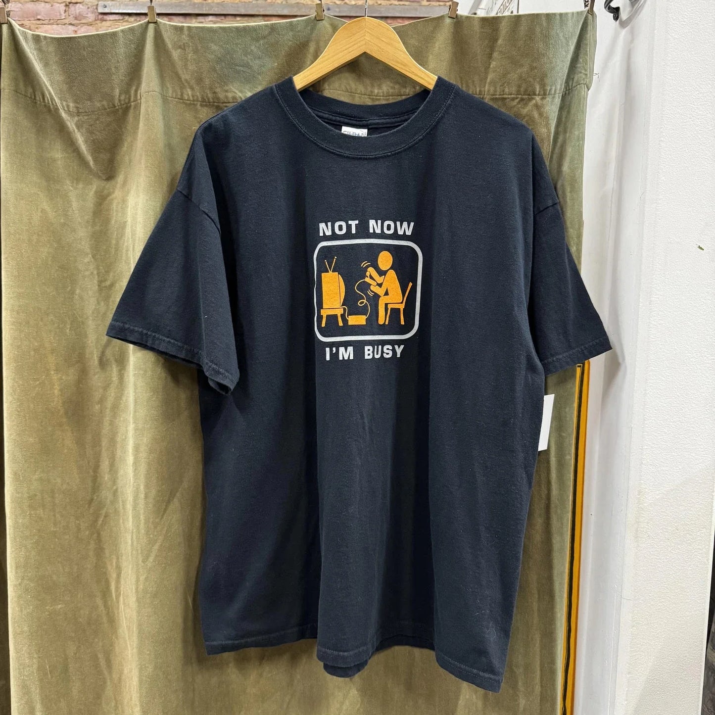 VTG Y2K Not Now Im Busy Gaming Gamer Black Gildan Heavy Cotton T-shirt XL Unisex T-shirt, Sweatshirt, Hoodie, Long Sleeve Tee - T-Shirt, Sweatshirt, Hoodie