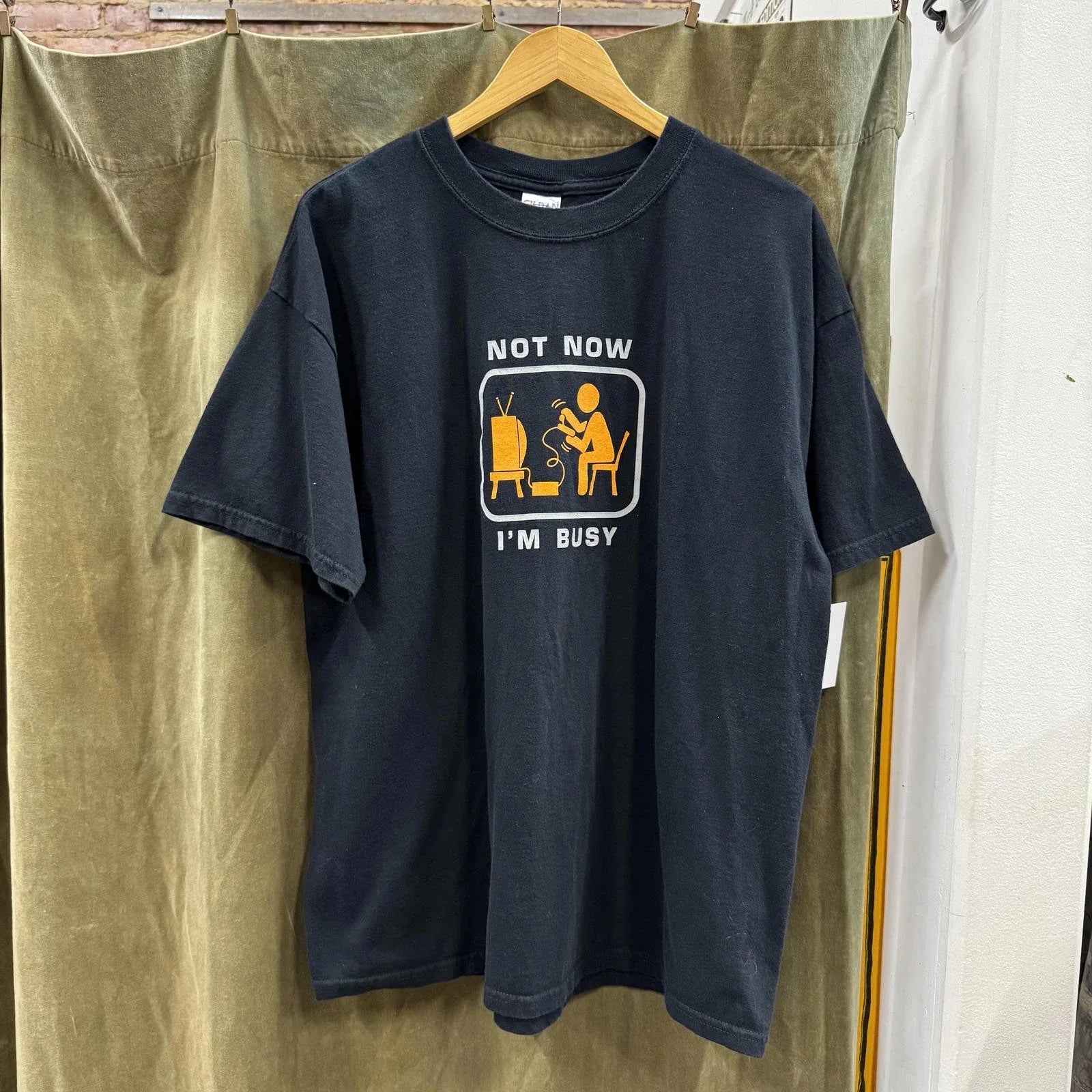 VTG Y2K Not Now Im Busy Gaming Gamer Black Gildan Heavy Cotton T-shirt XL Unisex T-shirt, Sweatshirt, Hoodie, Long Sleeve Tee - T-Shirt, Sweatshirt, Hoodie