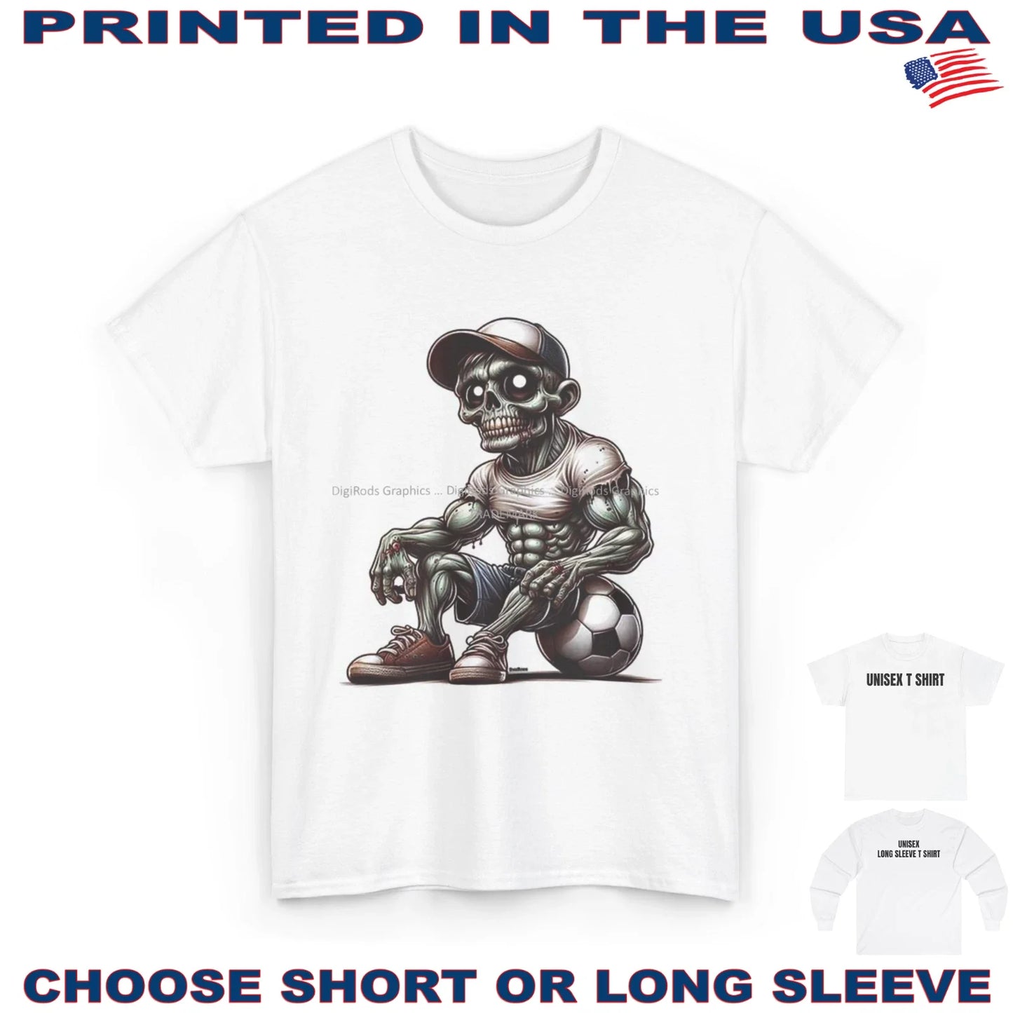Soccer Team Muscular Zombie Monster Sitting On Ball DigiRods Cartoon T Shirt Unisex T-shirt, Sweatshirt, Hoodie, Long Sleeve Tee - T-Shirt, Sweatshirt, Hoodie