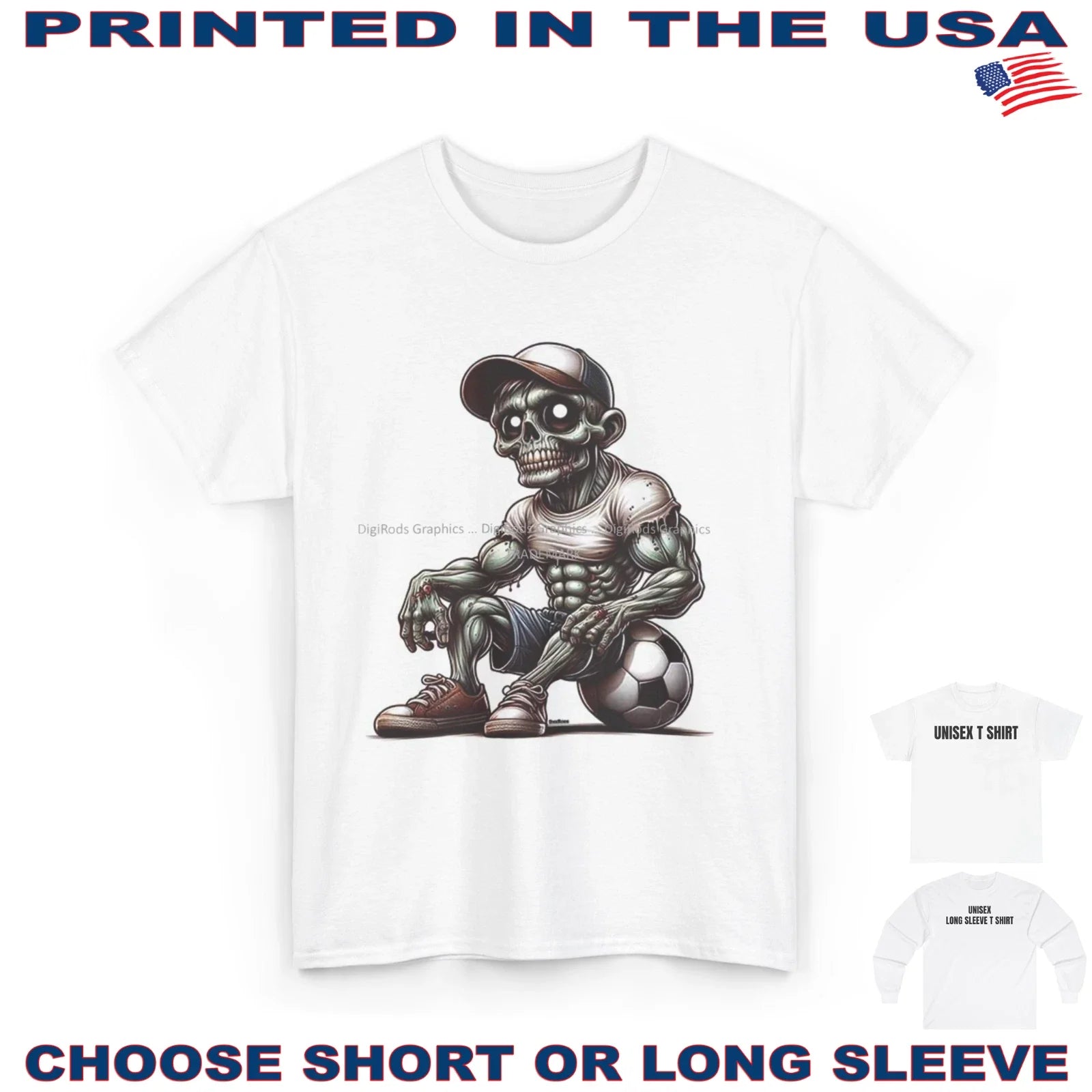 Soccer Team Muscular Zombie Monster Sitting On Ball DigiRods Cartoon T Shirt Unisex T-shirt, Sweatshirt, Hoodie, Long Sleeve Tee - T-Shirt, Sweatshirt, Hoodie