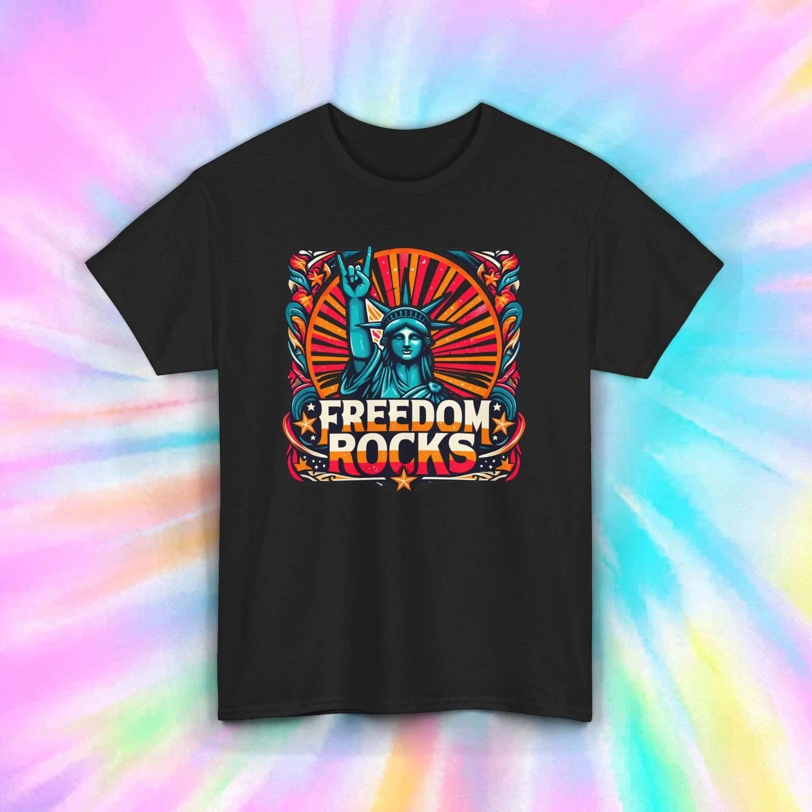 Freedom Rocks Shirt | Lady Liberty Patriotic Graphic Tee | American Pride Gift Unisex T-shirt, Sweatshirt, Hoodie, Long Sleeve Tee - T-Shirt, Sweatshirt, Hoodie
