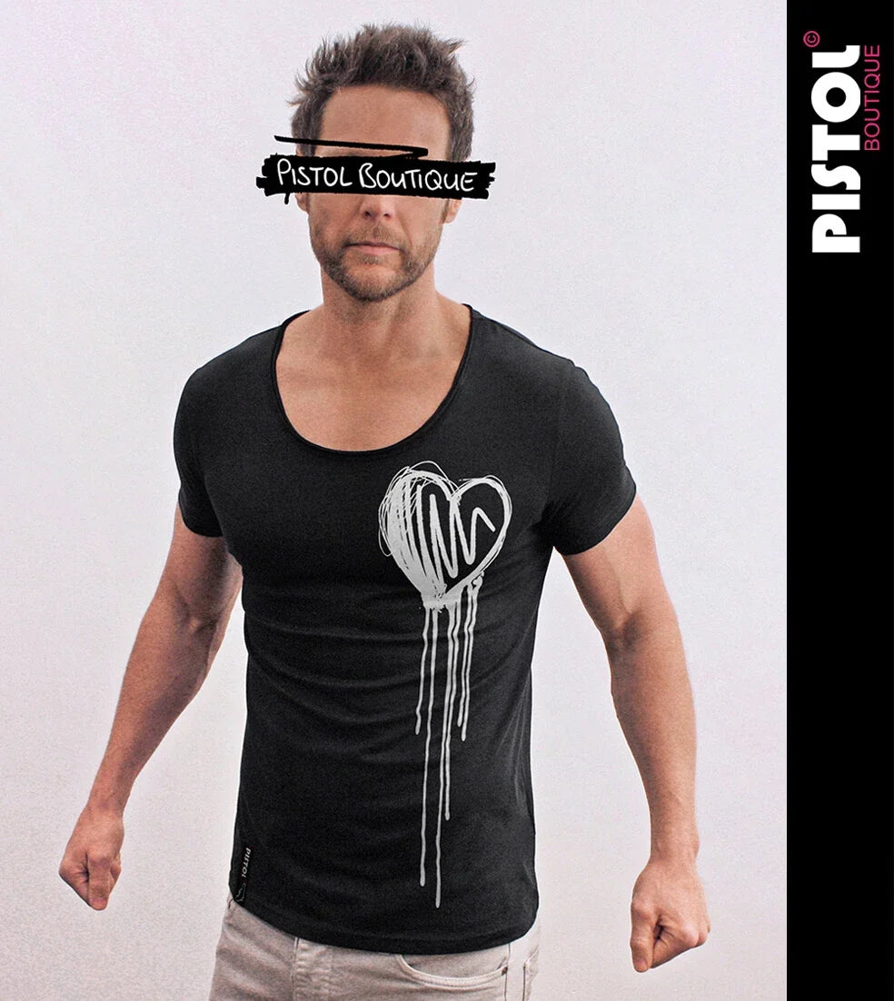 Pistol Boutique Mens T-Shirt Fitted Black Crew Neck Dribble Sketch Heart Unisex T-shirt, Sweatshirt, Hoodie, Long Sleeve Tee - T-Shirt, Sweatshirt, Hoodie