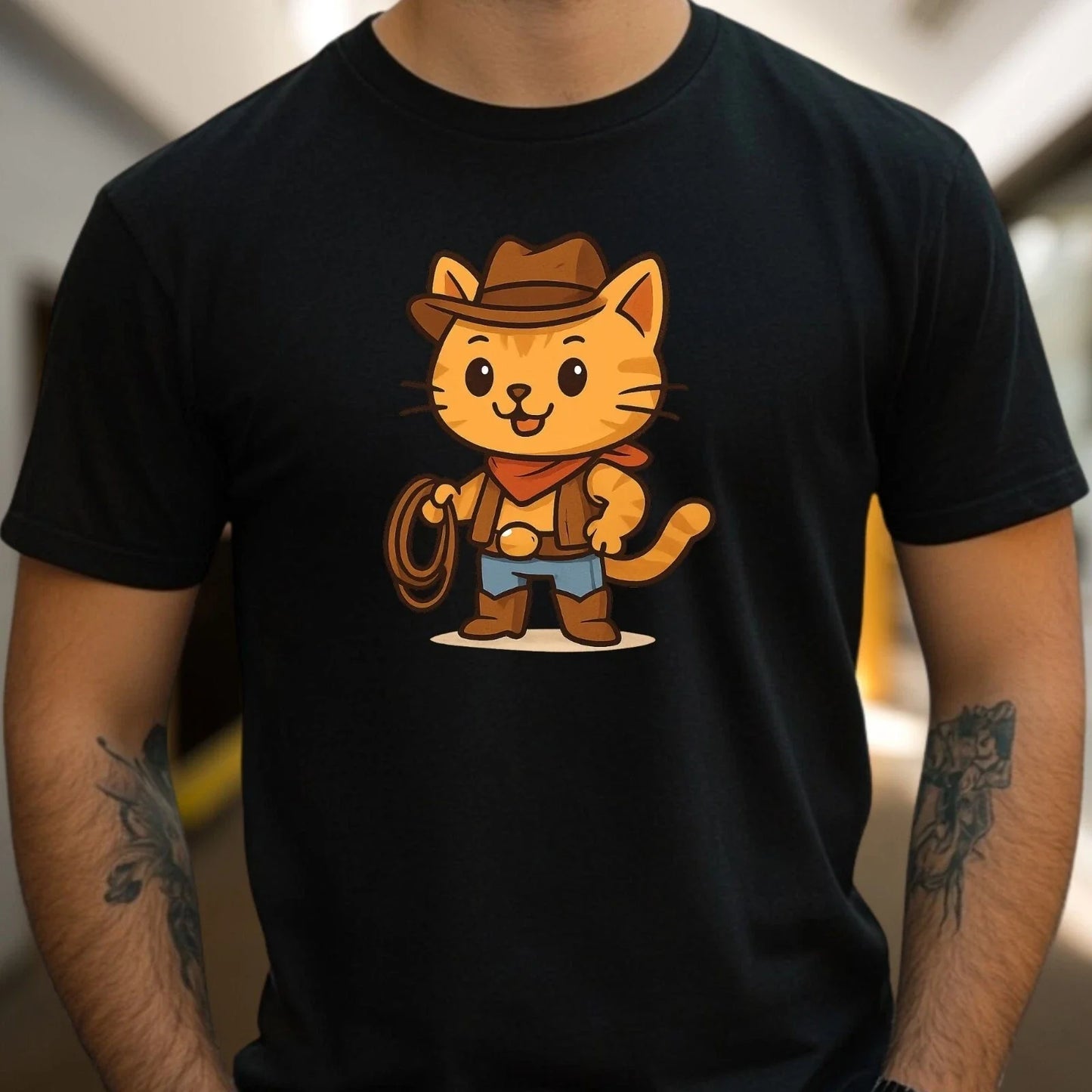 Mens Cowboy Cat Print Cotton T-Shirt Size XS to 5XL Unisex T-shirt, Sweatshirt, Hoodie, Long Sleeve Tee - T-Shirt, Sweatshirt, Hoodie