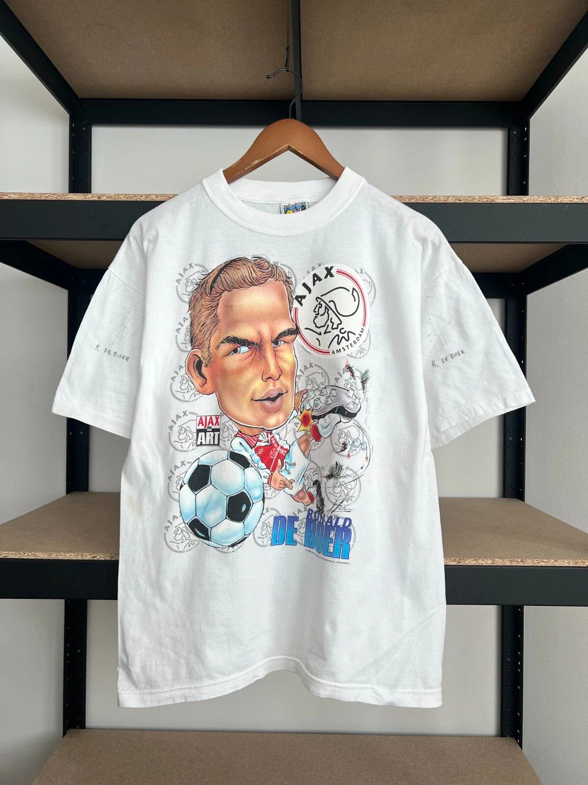 Vintage 90s Ajax Ronald De Boer Football Soccer White T-shirt Sz L Unisex T-shirt, Sweatshirt, Hoodie, Long Sleeve Tee - T-Shirt, Sweatshirt, Hoodie