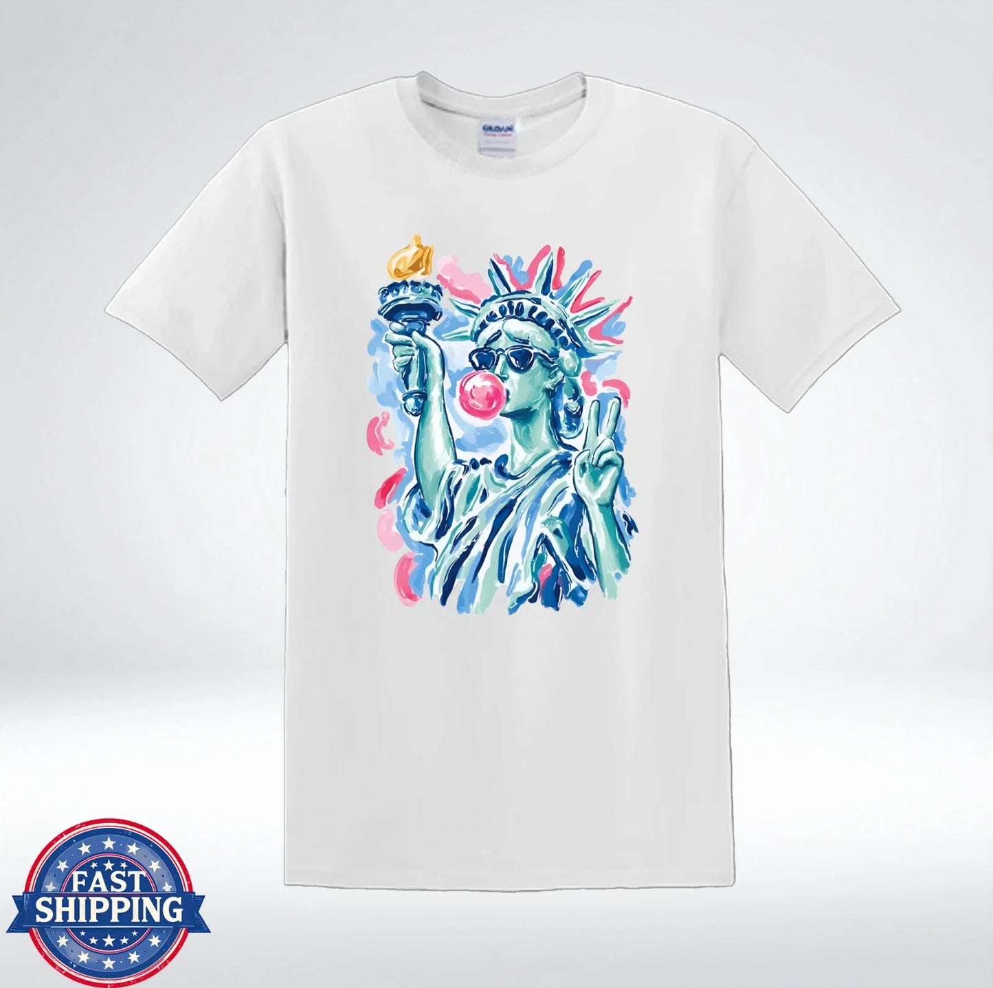 Statue Of Liberty Bubble Gum Pop Art Patriotic USA T-Shirt Unisex T-shirt, Sweatshirt, Hoodie, Long Sleeve Tee - T-Shirt, Sweatshirt, Hoodie