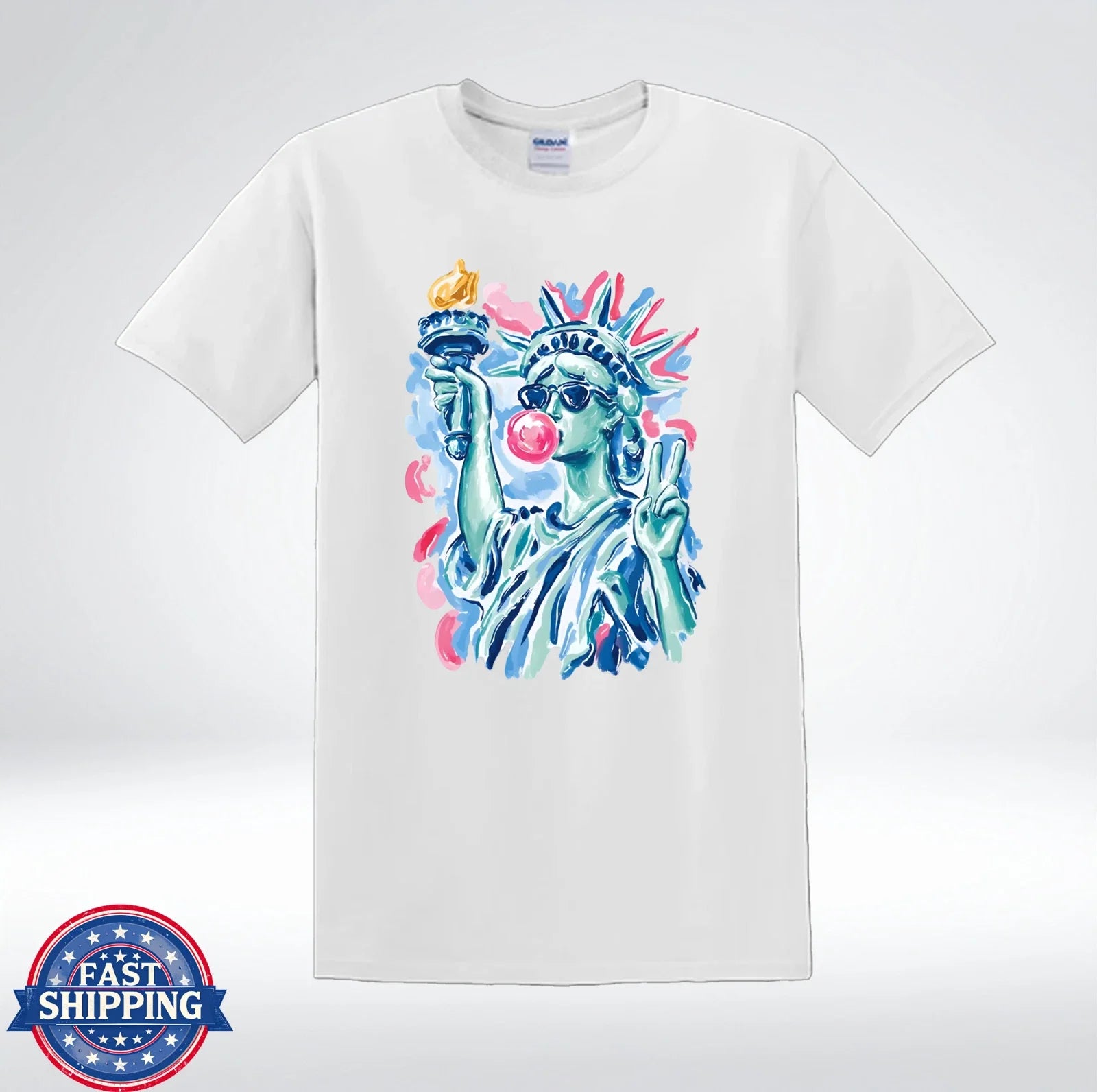 Statue Of Liberty Bubble Gum Pop Art Patriotic USA T-Shirt Unisex T-shirt, Sweatshirt, Hoodie, Long Sleeve Tee - T-Shirt, Sweatshirt, Hoodie
