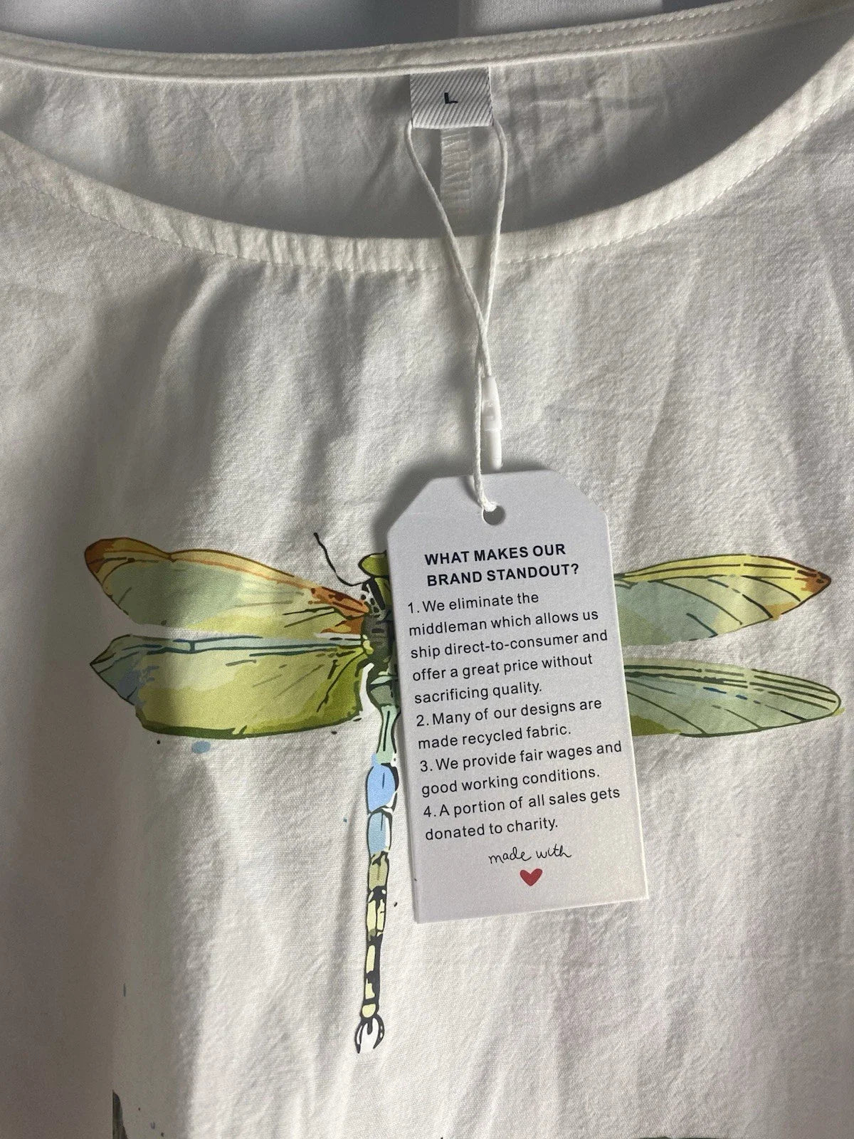 Dragonflies Art To Wear Large Cotton 3/4 Sleeves Art To wear Boho Unisex T-shirt, Sweatshirt, Hoodie, Long Sleeve Tee - T-Shirt, Sweatshirt, Hoodie