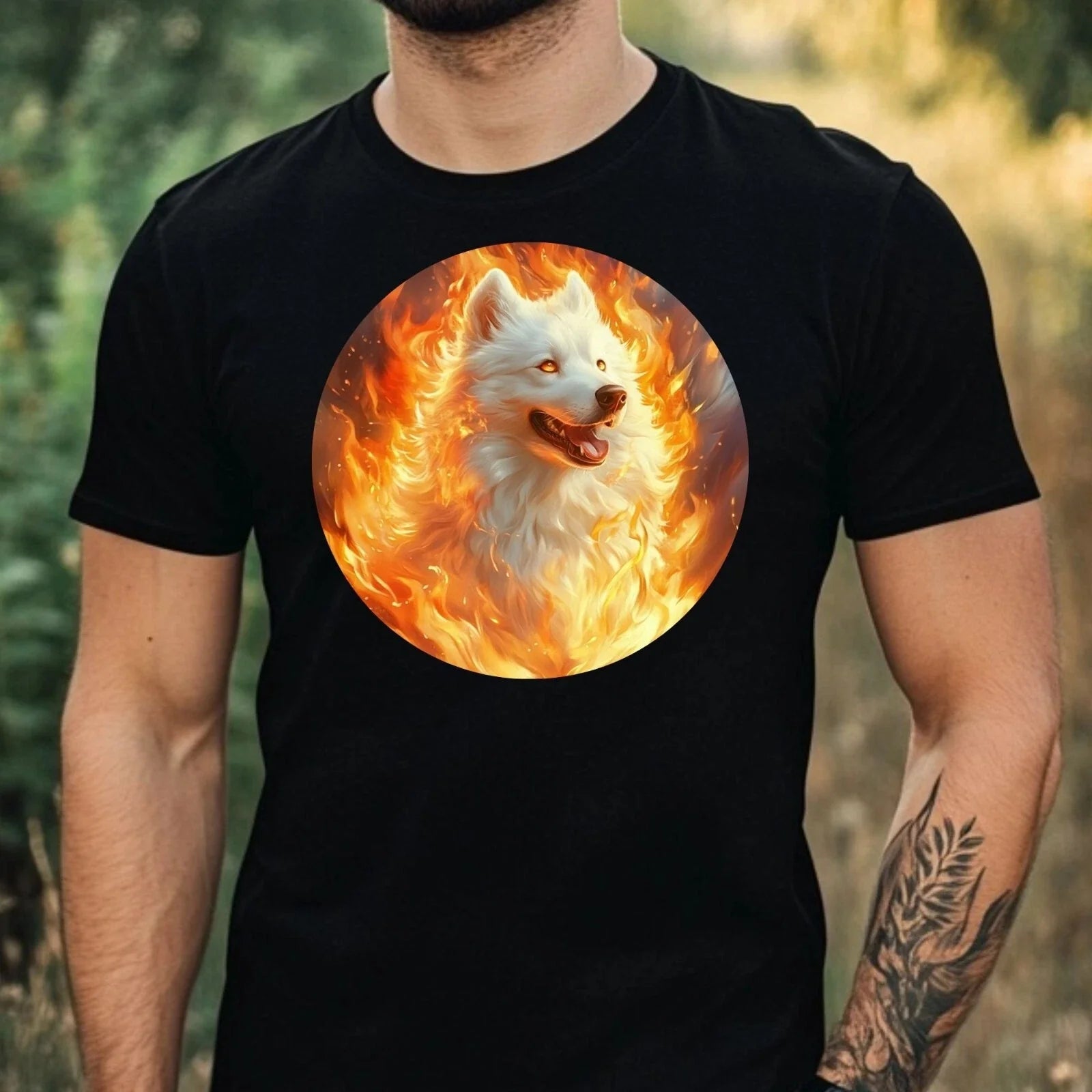 Mens Samoyed On Fire Motif Cotton T-Shirt Size XS to 5XL Unisex T-shirt, Sweatshirt, Hoodie, Long Sleeve Tee - T-Shirt, Sweatshirt, Hoodie
