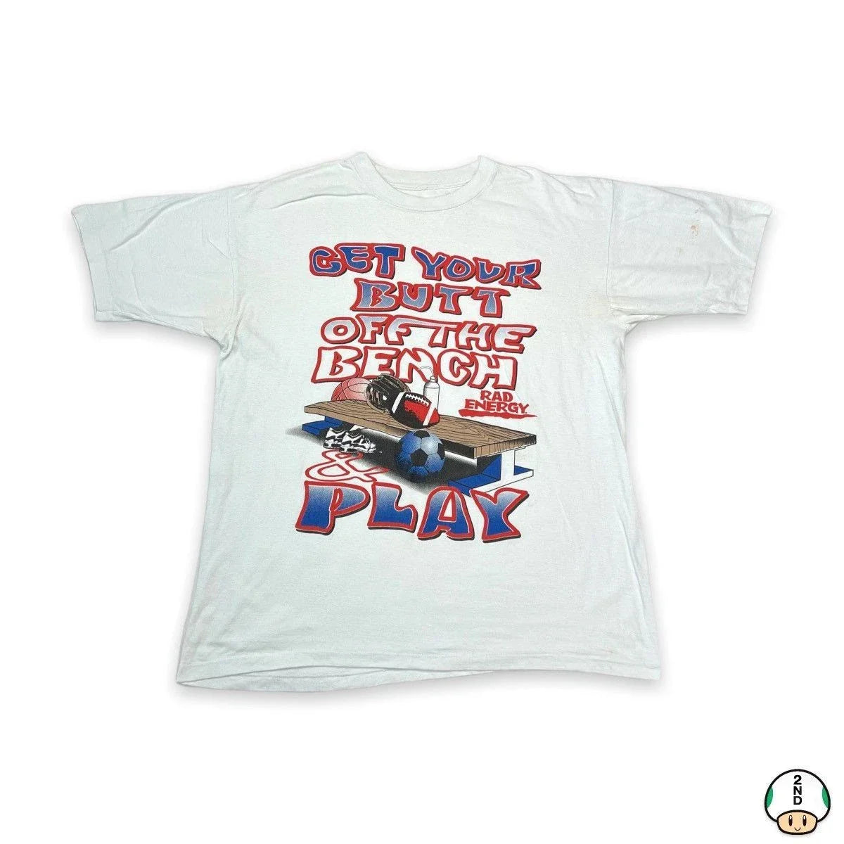 Vintage 90s Get Your Butt Off The Bench & Play T Shirt Mens 2XL White Sports Tee Unisex T-shirt, Sweatshirt, Hoodie, Long Sleeve Tee - T-Shirt, Sweatshirt, Hoodie