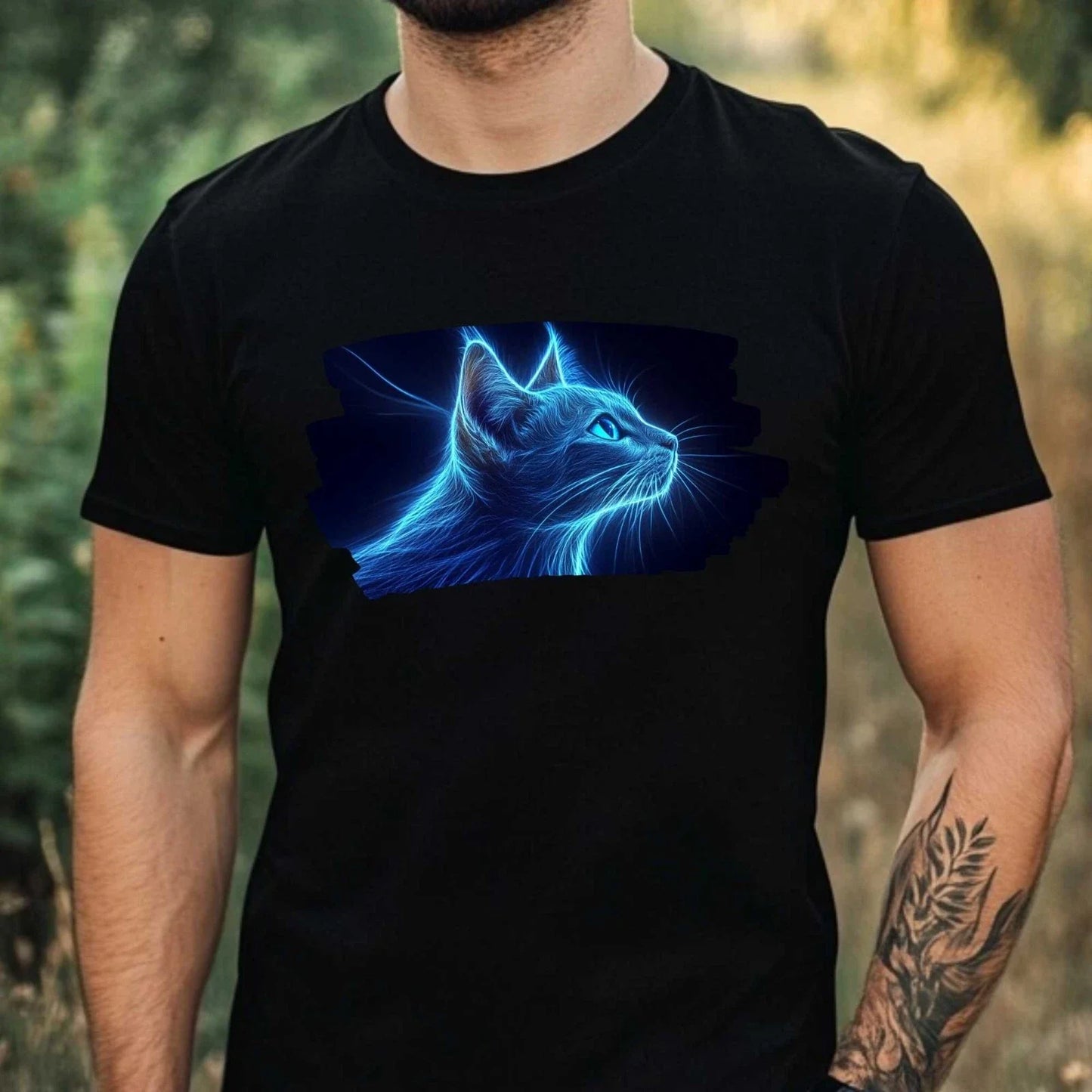Mens Light Up Cat Print Cotton T-Shirt Size XS to 5XL Unisex T-shirt, Sweatshirt, Hoodie, Long Sleeve Tee - T-Shirt, Sweatshirt, Hoodie