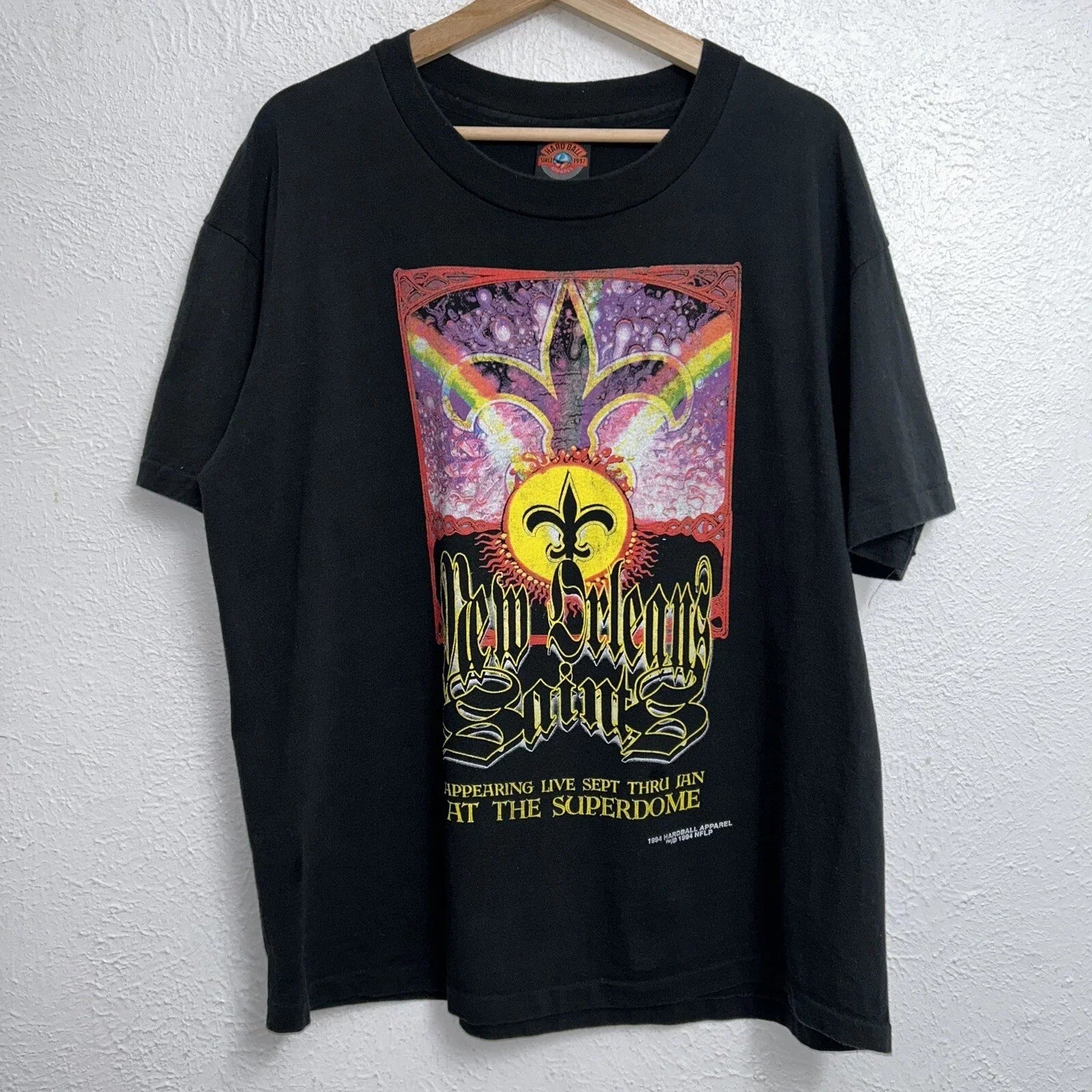 Vintage New Orlean Saints Hard Ball Tee Black T-Shirt Black Tee Sz Large Unisex T-shirt, Sweatshirt, Hoodie, Long Sleeve Tee - T-Shirt, Sweatshirt, Hoodie