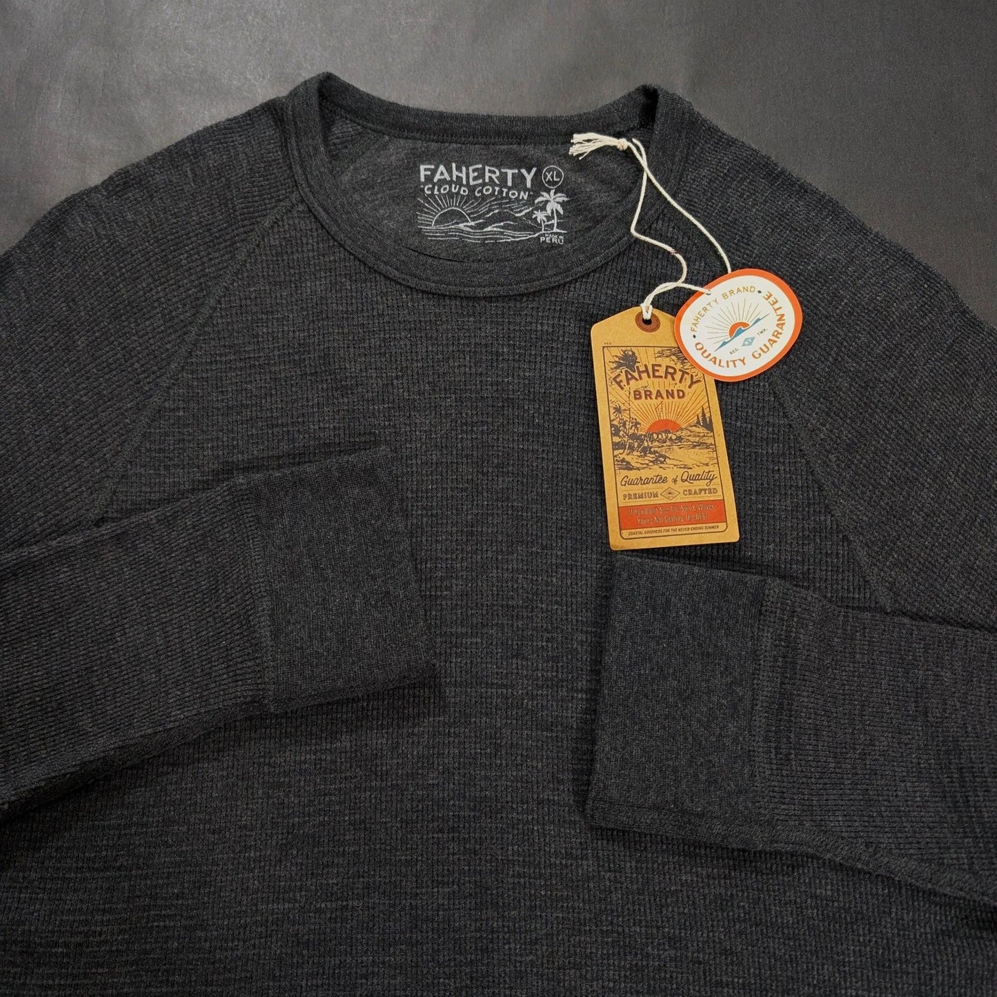 Faherty Men's Long Sleeve Cloud Waffle Crew Top Size XL 2XL Charcoal Heather Unisex T-shirt, Sweatshirt, Hoodie, Long Sleeve Tee - T-Shirt, Sweatshirt, Hoodie