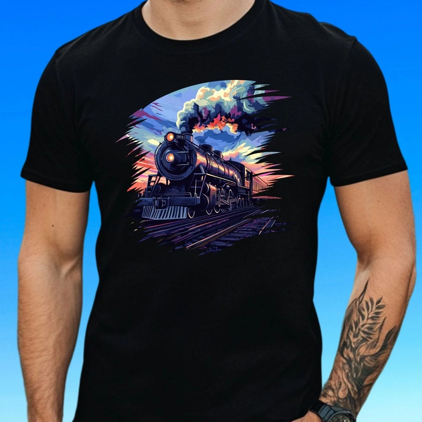Mens Locomotive Motif Cotton T-Shirt Size XS to 5XL Unisex T-shirt, Sweatshirt, Hoodie, Long Sleeve Tee - T-Shirt, Sweatshirt, Hoodie