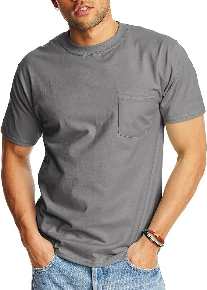 Hanes Mens T Shirt Beefy  Pocket 100%Cotton Short Sleeve Smoke Gray Small-Medium Unisex T-shirt, Sweatshirt, Hoodie, Long Sleeve Tee - T-Shirt, Sweatshirt, Hoodie