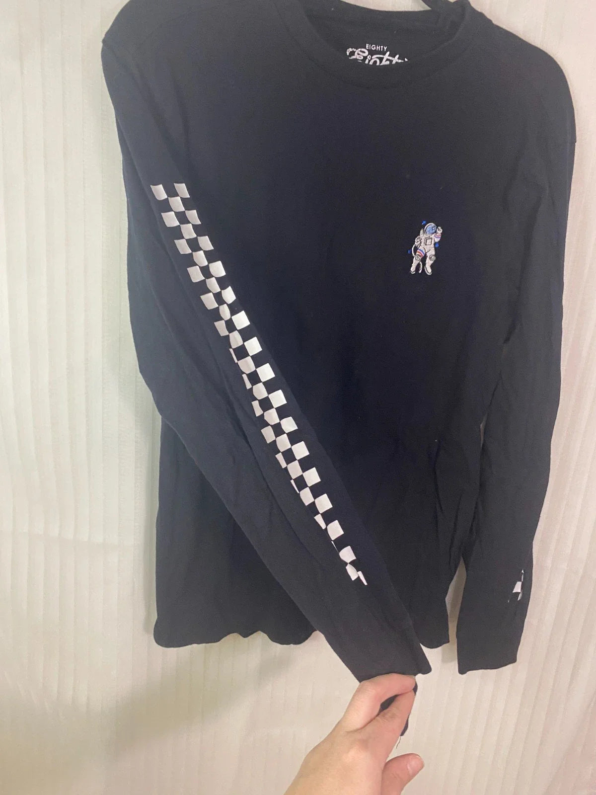 Eighty Eight Brand Astronaut Long Sleeve T Shirt Black Checker Sleeve Graphic Me Unisex T-shirt, Sweatshirt, Hoodie, Long Sleeve Tee - T-Shirt, Sweatshirt, Hoodie