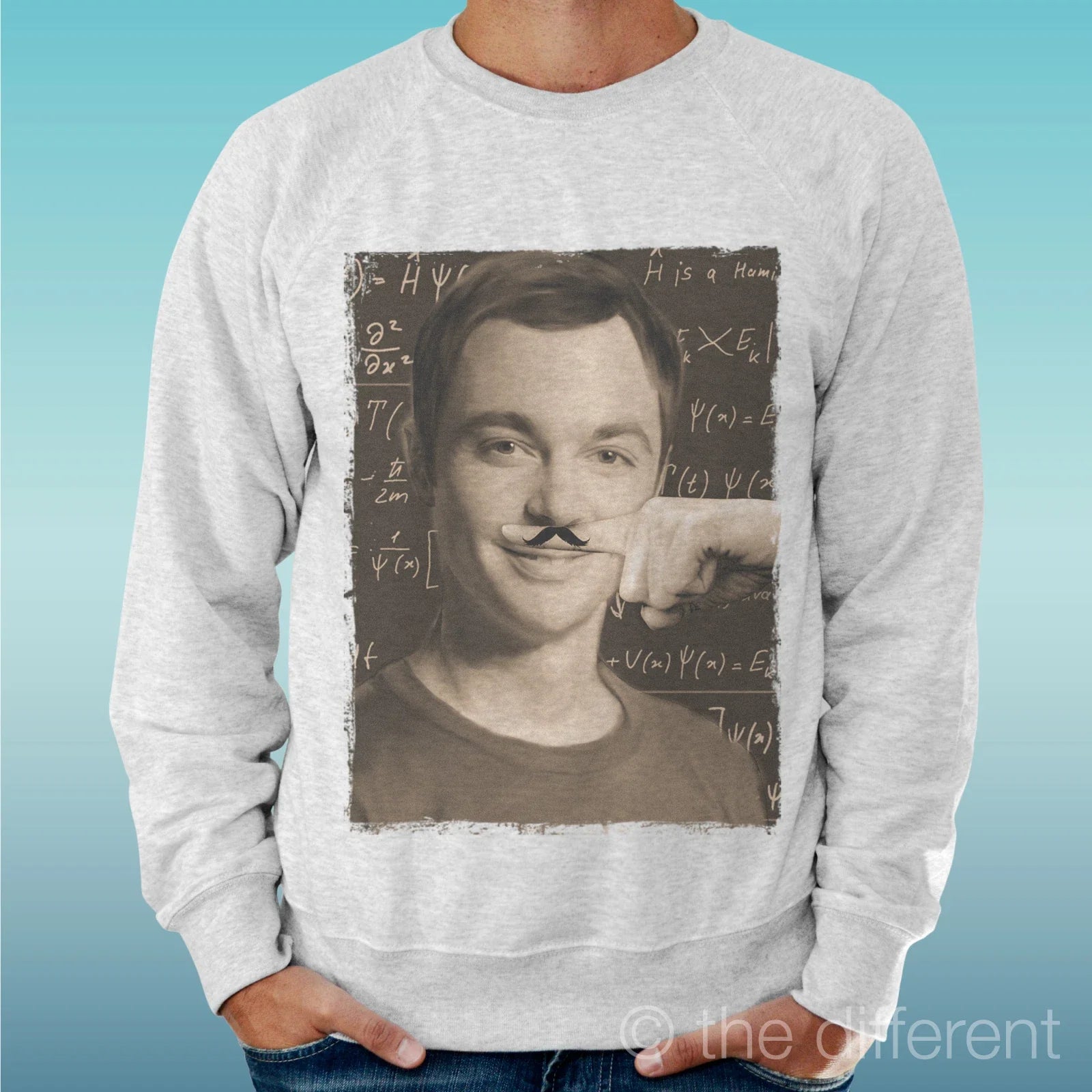 Felpa Man Light Sweater Light Grey " Sheldon Cooper Moustache Mustache " Unisex T-shirt, Sweatshirt, Hoodie, Long Sleeve Tee - T-Shirt, Sweatshirt, Hoodie