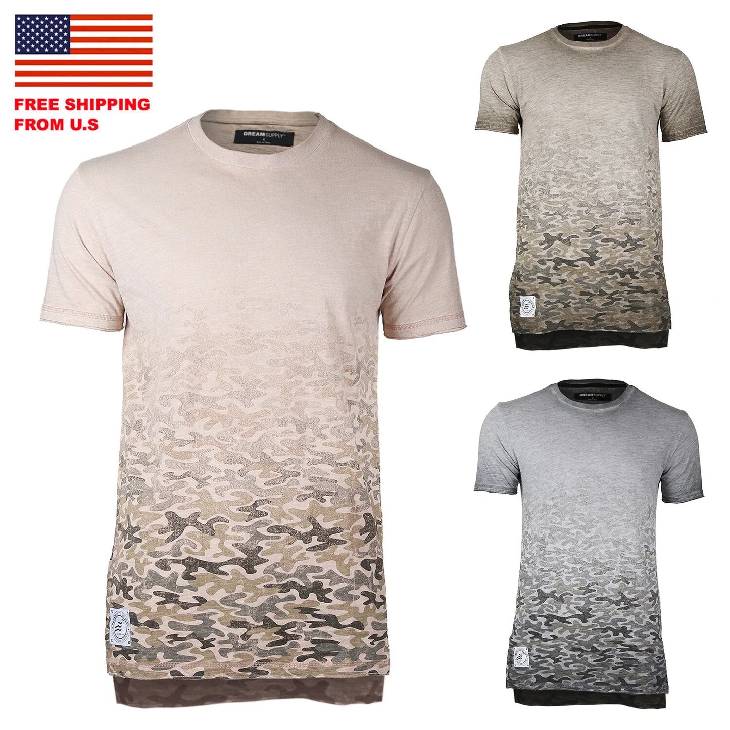 ZIMEGO Mens Short Sleeve Camouflage Longline Hipster Side Slit Oil Wash T-shirts Unisex T-shirt, Sweatshirt, Hoodie, Long Sleeve Tee - T-Shirt, Sweatshirt, Hoodie