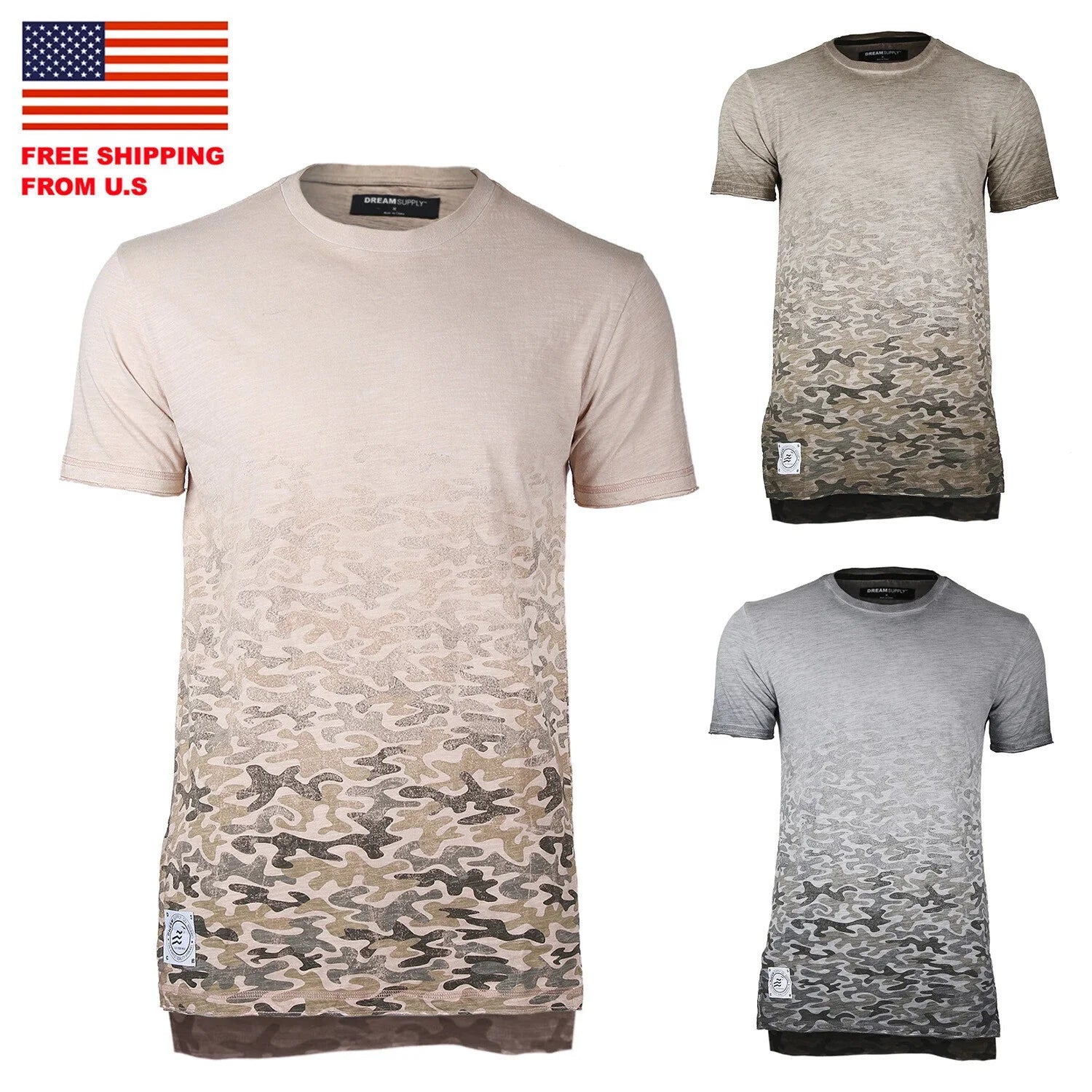 ZIMEGO Mens Short Sleeve Camouflage Longline Hipster Side Slit Oil Wash T-shirts Unisex T-shirt, Sweatshirt, Hoodie, Long Sleeve Tee - T-Shirt, Sweatshirt, Hoodie