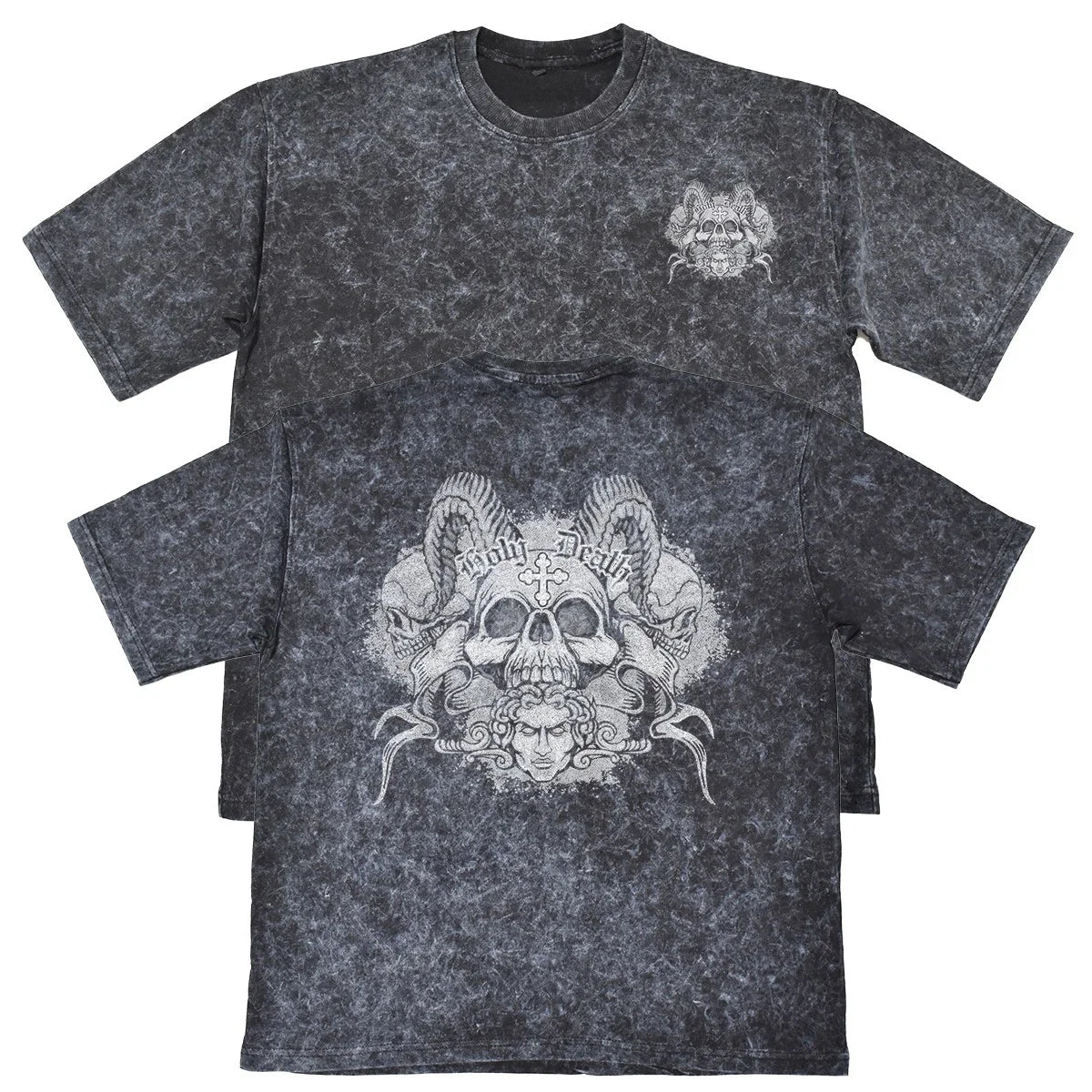 Holy Death Mens Carbon Grey Heavyweight 240gsm Vintage T-Shirt Skull Gothic Unisex T-shirt, Sweatshirt, Hoodie, Long Sleeve Tee - T-Shirt, Sweatshirt, Hoodie