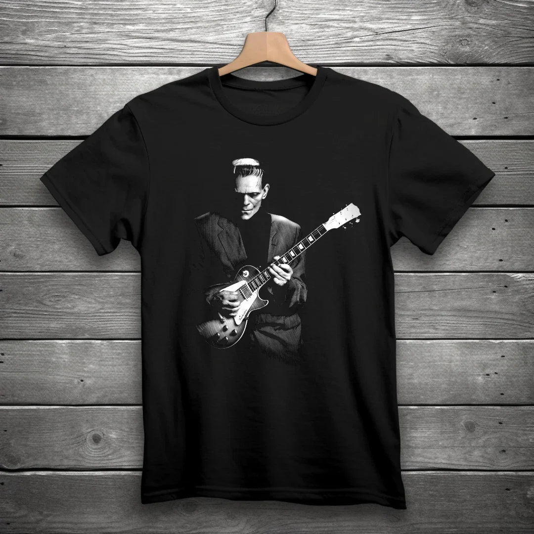 Frankenstein Playing Electric Guitar Horror T-Shirt Black S-3XL Unisex T-shirt, Sweatshirt, Hoodie, Long Sleeve Tee - T-Shirt, Sweatshirt, Hoodie