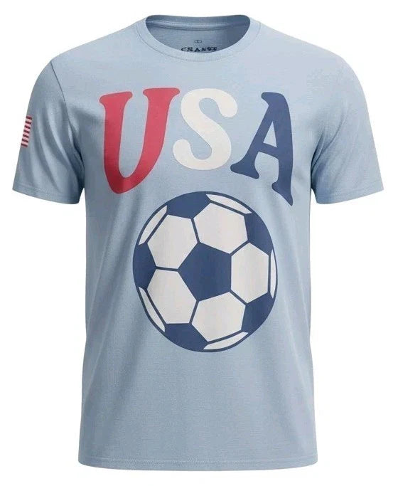 Strange Daze USA Soccer Ball Puff Print T-Shirt Mens Large Baby Blue Graphic Unisex T-shirt, Sweatshirt, Hoodie, Long Sleeve Tee - T-Shirt, Sweatshirt, Hoodie