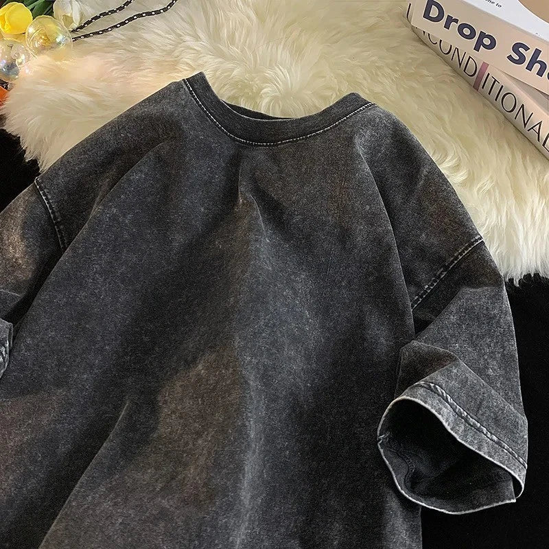 Vintage Acid Washed T-Shirt Men Distressed Heavyweight Cotton Unisex T-shirt, Sweatshirt, Hoodie, Long Sleeve Tee - T-Shirt, Sweatshirt, Hoodie