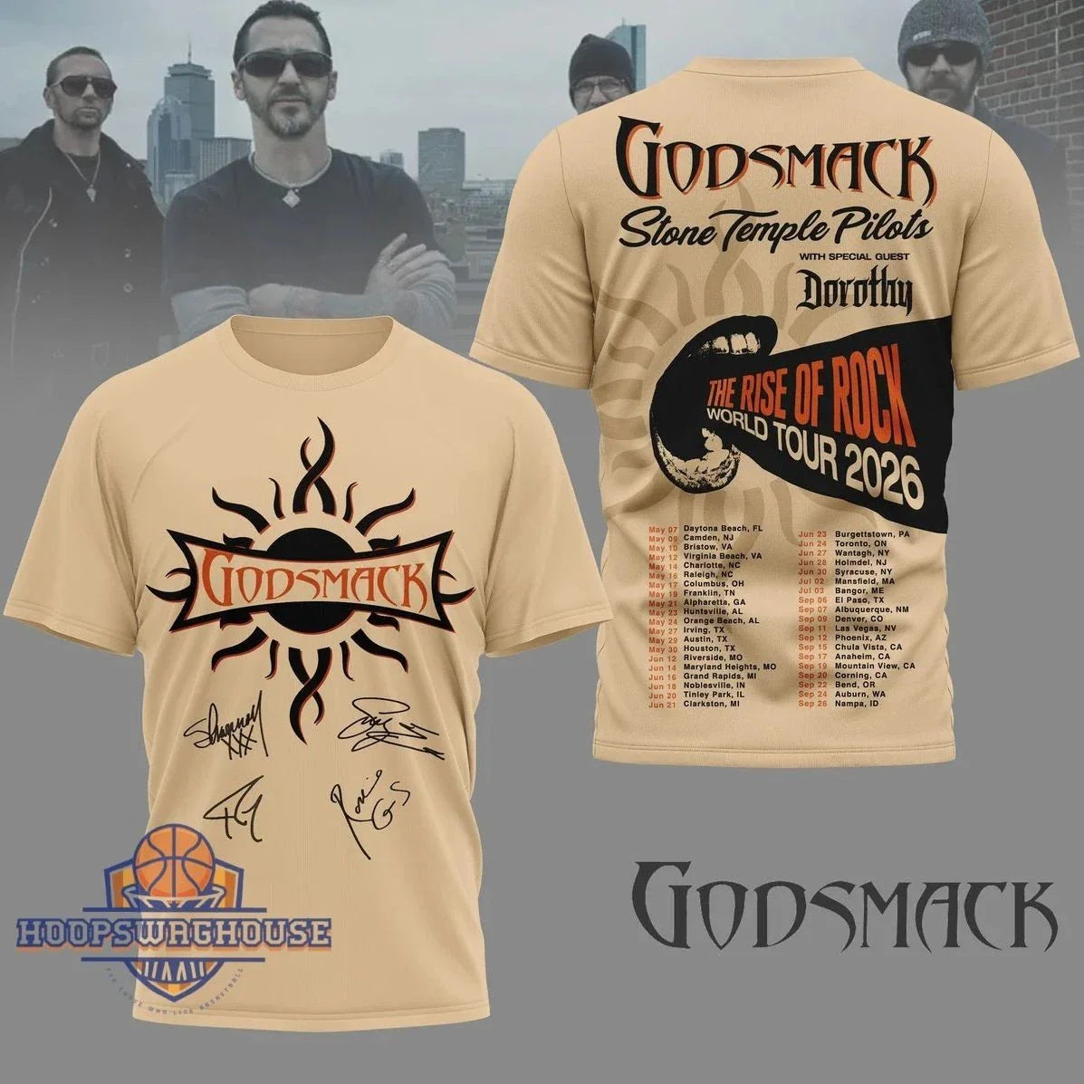 Godsmack The Rise Of Rock World Tour 2026 Signatures AOP T-Shirt Unisex T-shirt, Sweatshirt, Hoodie, Long Sleeve Tee - T-Shirt, Sweatshirt, Hoodie