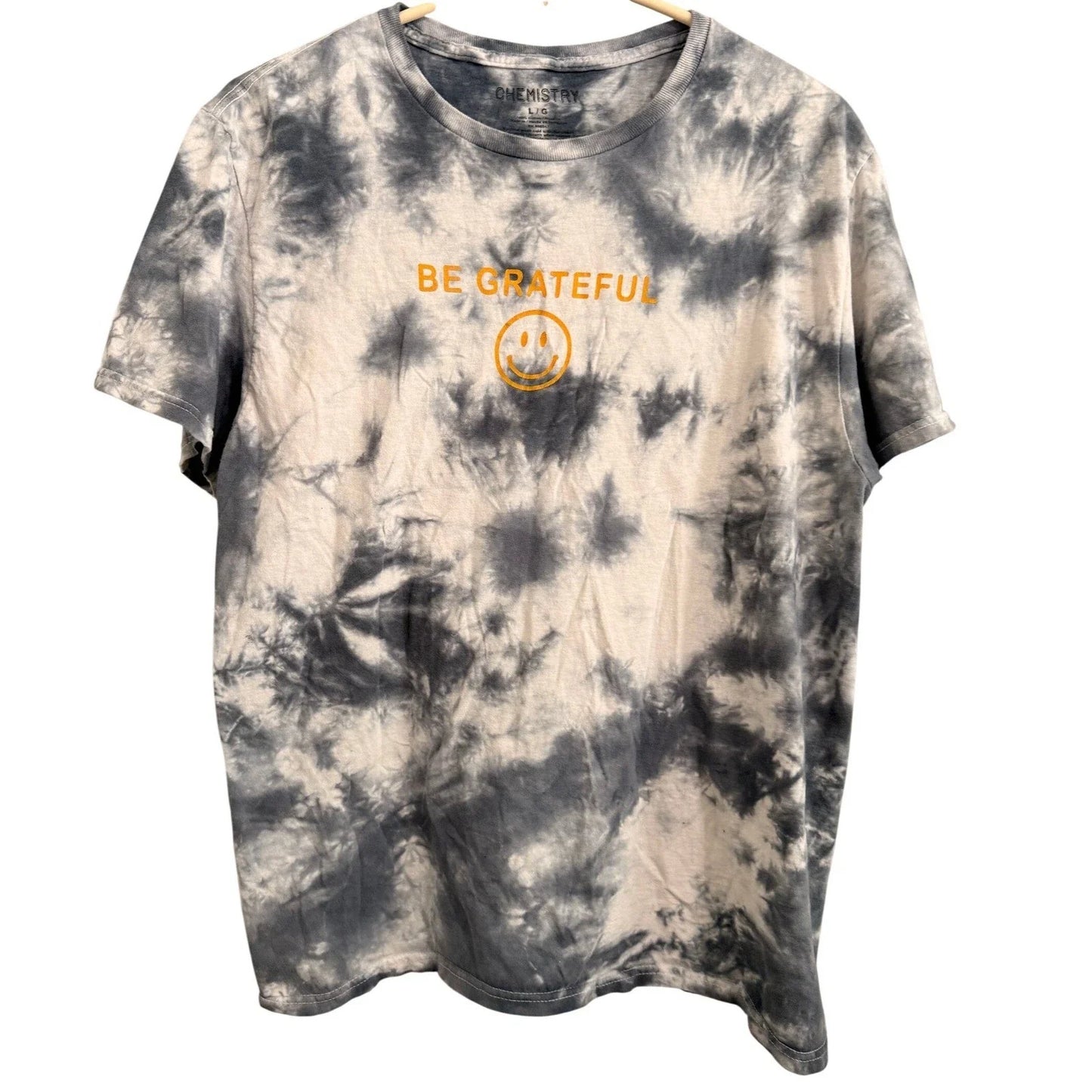 Chemistry Tie Dye T-Shirt Mens Large Blue White Be Grateful Smiley Face Graphic Unisex T-shirt, Sweatshirt, Hoodie, Long Sleeve Tee - T-Shirt, Sweatshirt, Hoodie