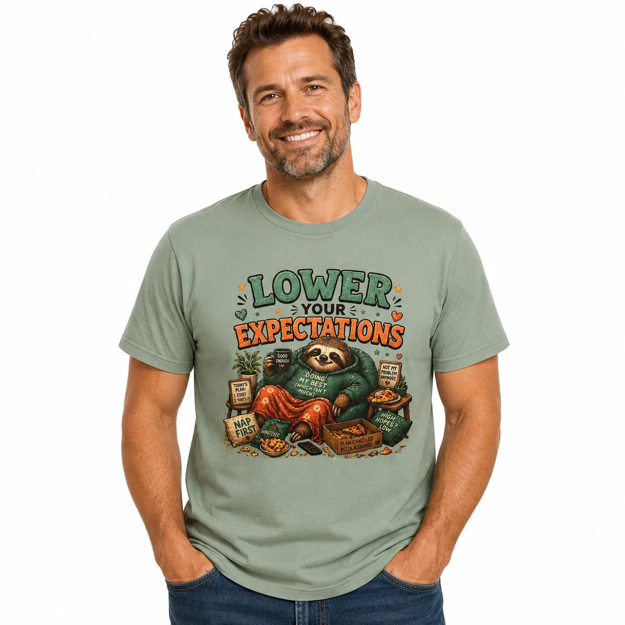 Lower Your Expectations Sloth T-Shirt Funny Lazy Sloth Graphic Tee Unisex Gift Unisex T-shirt, Sweatshirt, Hoodie, Long Sleeve Tee - T-Shirt, Sweatshirt, Hoodie