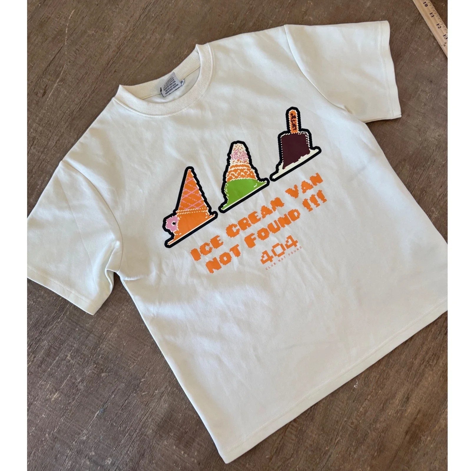 SnowDay Pixel Art 404 Error Melting Ice Cream Tee Cream Off-White Size Small Unisex T-shirt, Sweatshirt, Hoodie, Long Sleeve Tee - T-Shirt, Sweatshirt, Hoodie