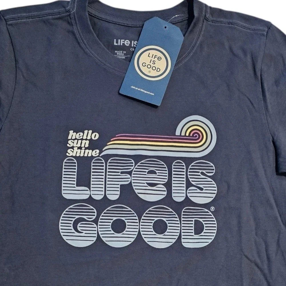 Life Is Good Womens Crusher Tee Blue Hello Sunshine Rainbow Large Unisex T-shirt, Sweatshirt, Hoodie, Long Sleeve Tee - T-Shirt, Sweatshirt, Hoodie