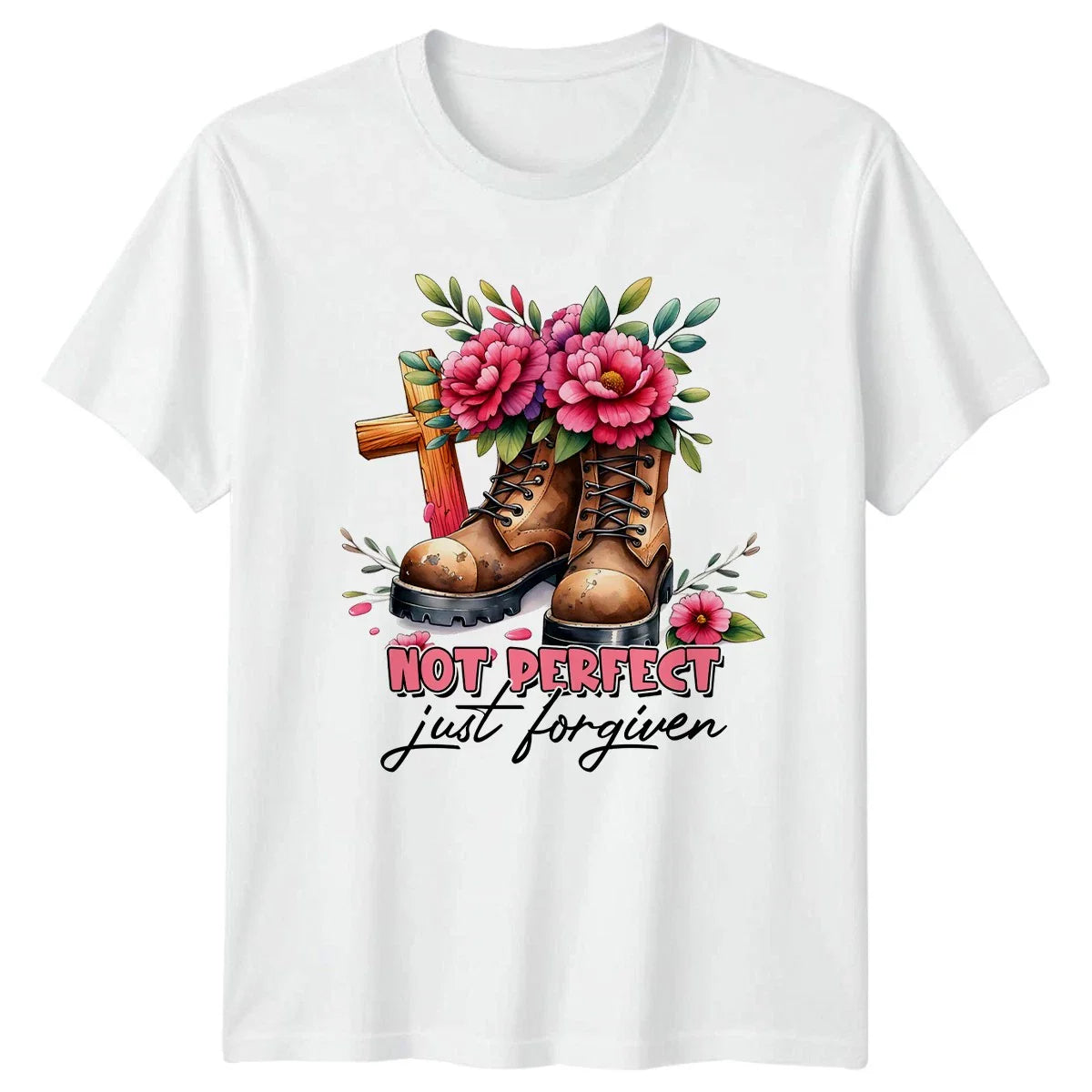 Not Perfect Just Forgiven Womens T-Shirt Christian Faith Boho Religious Unisex T-shirt, Sweatshirt, Hoodie, Long Sleeve Tee - T-Shirt, Sweatshirt, Hoodie