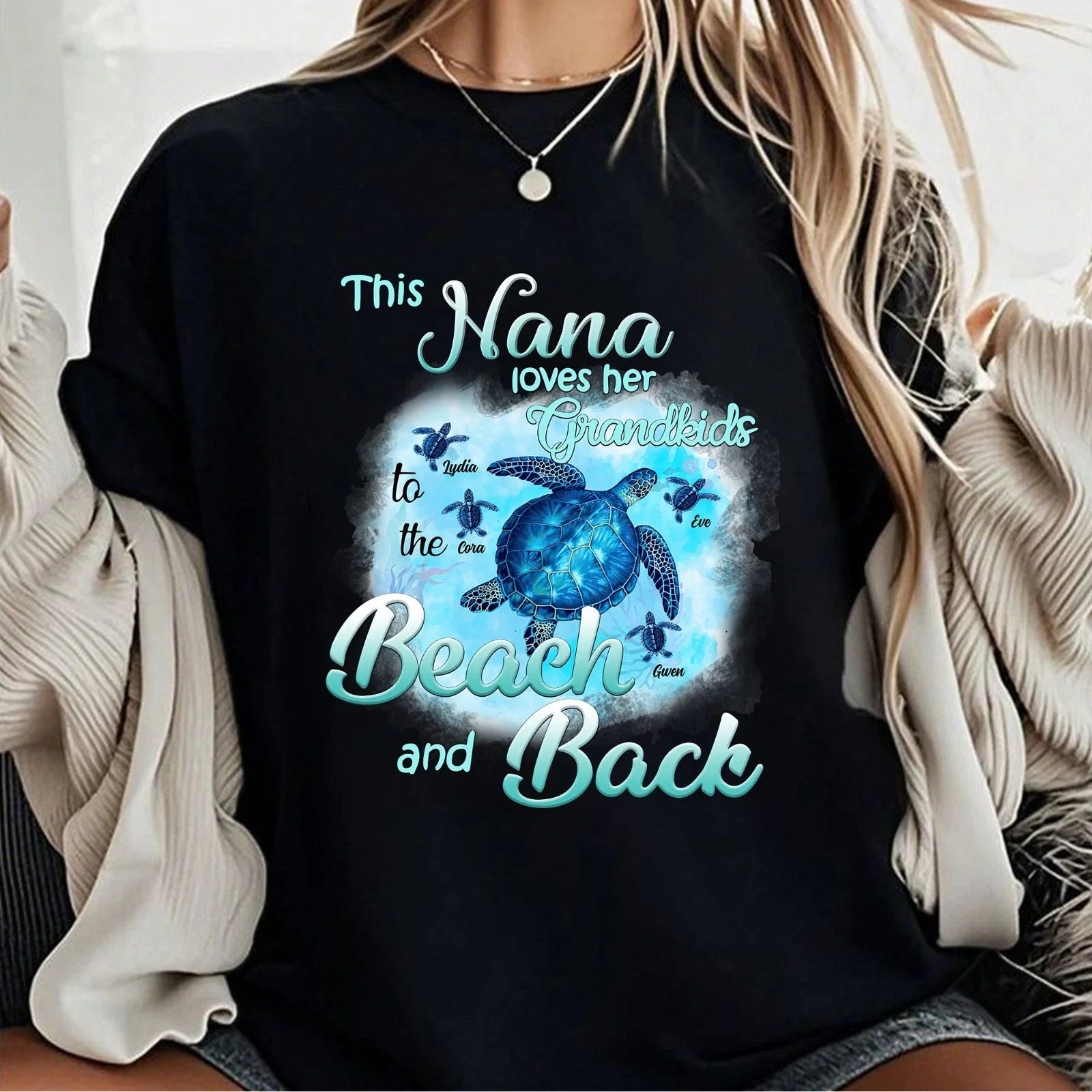 Custom Grandma Turtle Tee, Loves Her Grandkids to the Beach and Back T-shirt Unisex T-shirt, Sweatshirt, Hoodie, Long Sleeve Tee - T-Shirt, Sweatshirt, Hoodie