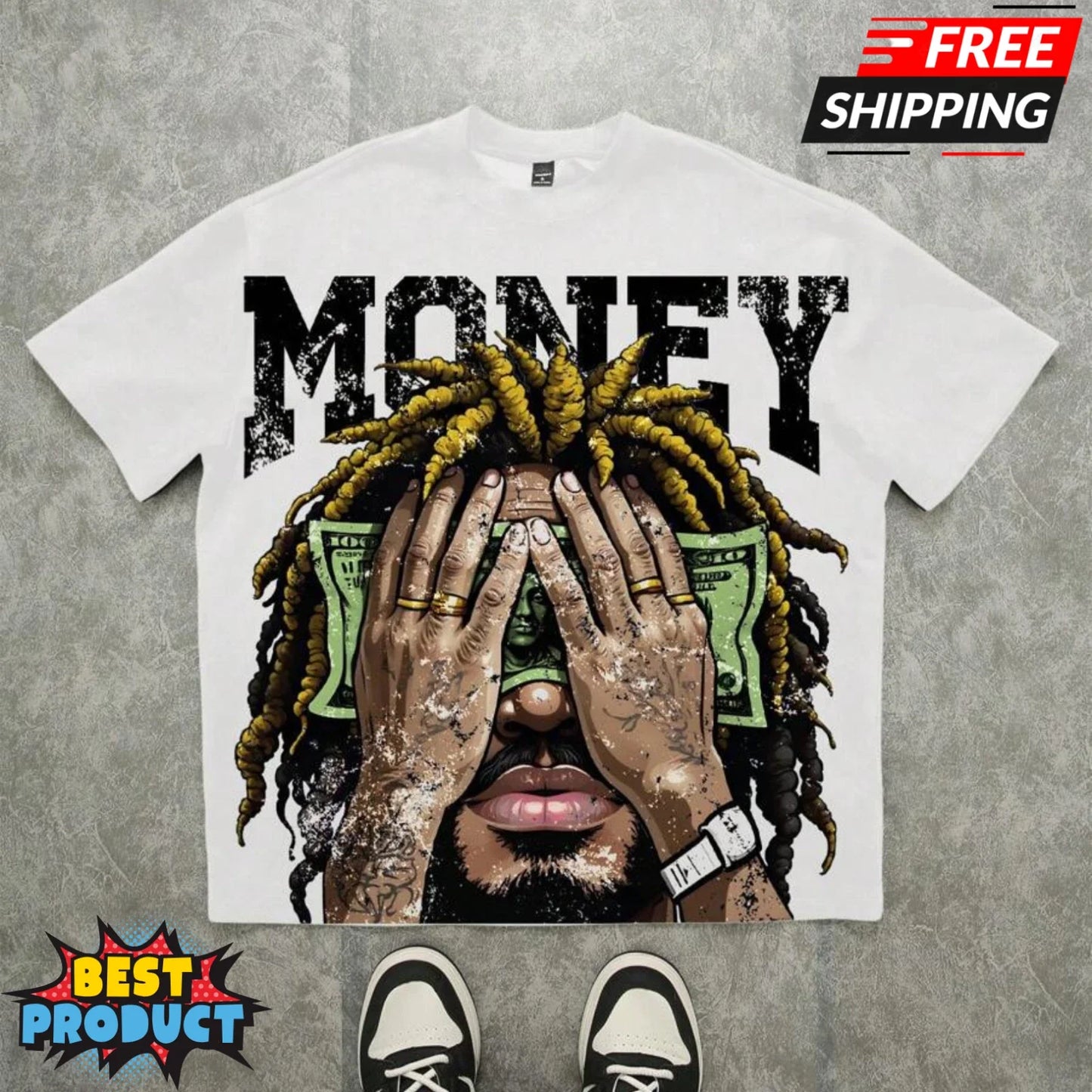 Oversized Hip Hop Graphic T Shirt Dollar Money Print Streetwear Tee Top for Men Unisex T-shirt, Sweatshirt, Hoodie, Long Sleeve Tee - T-Shirt, Sweatshirt, Hoodie