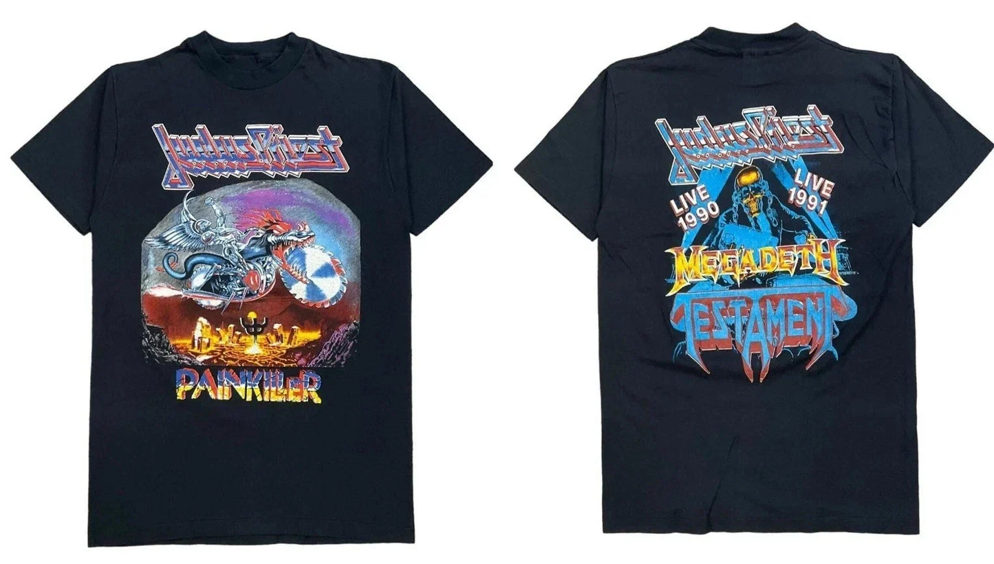 90S Judas Priest Megadeth Testament T Shirt Painkiller Tour Live 1990 1991 Rock Unisex T-shirt, Sweatshirt, Hoodie, Long Sleeve Tee - T-Shirt, Sweatshirt, Hoodie