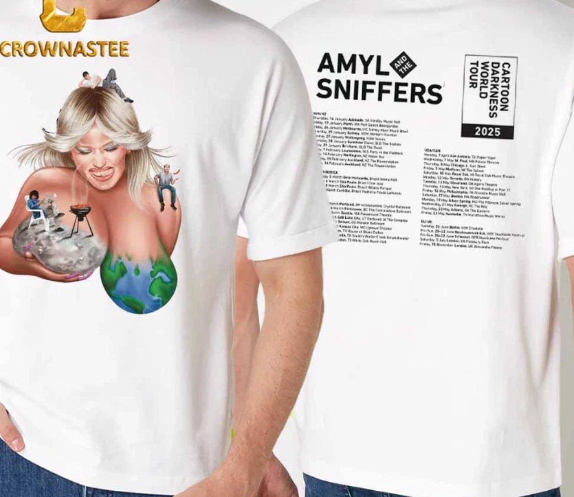 Amyl And The Sniffers Cartoon Darkness 2025 Tour Dates Schedul T-S shirt Unisex T-shirt, Sweatshirt, Hoodie, Long Sleeve Tee - T-Shirt, Sweatshirt, Hoodie