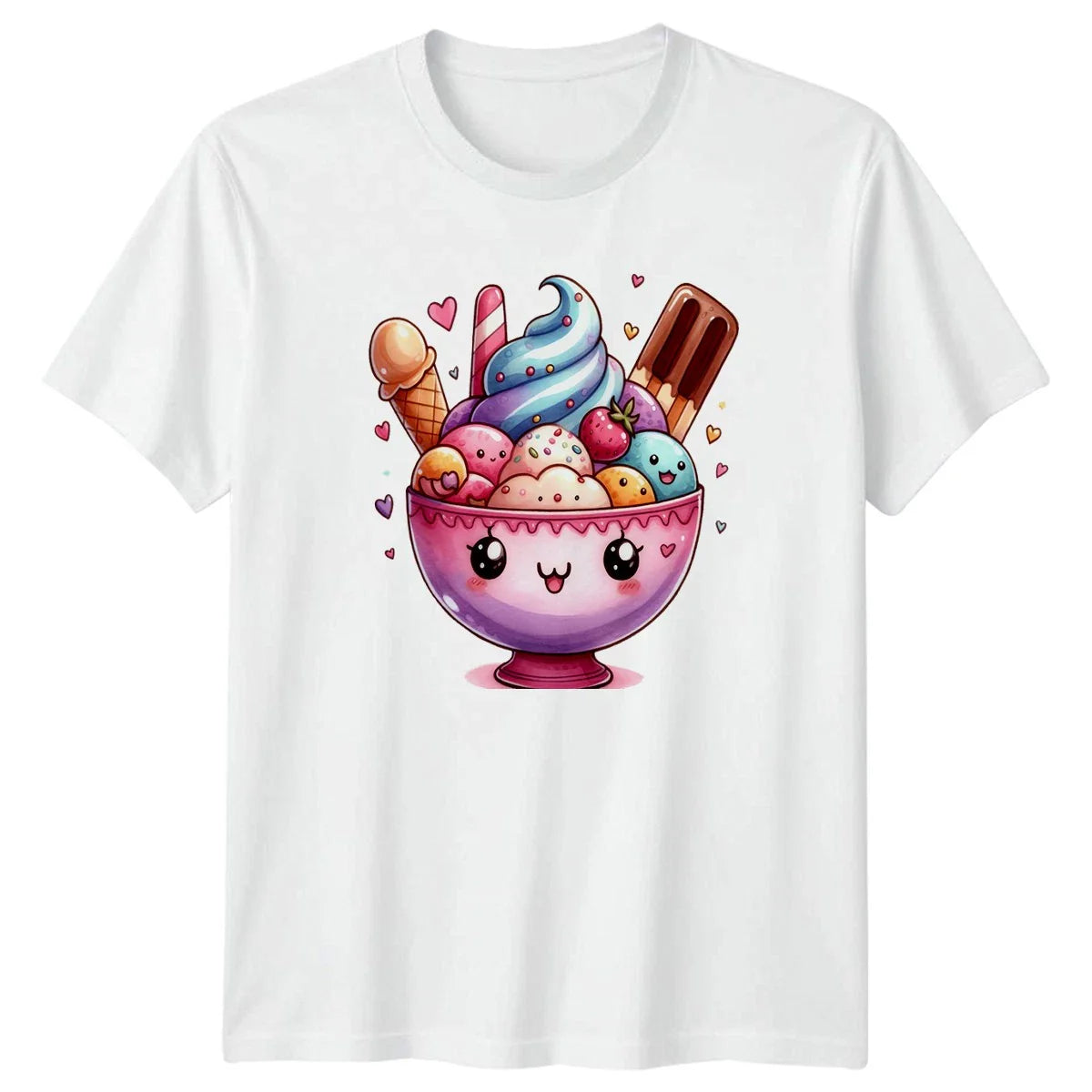 Cute Happy Ice Cream Sundae T-Shirt Kawaii Dessert Food Sweet Gift Unisex T-shirt, Sweatshirt, Hoodie, Long Sleeve Tee - T-Shirt, Sweatshirt, Hoodie