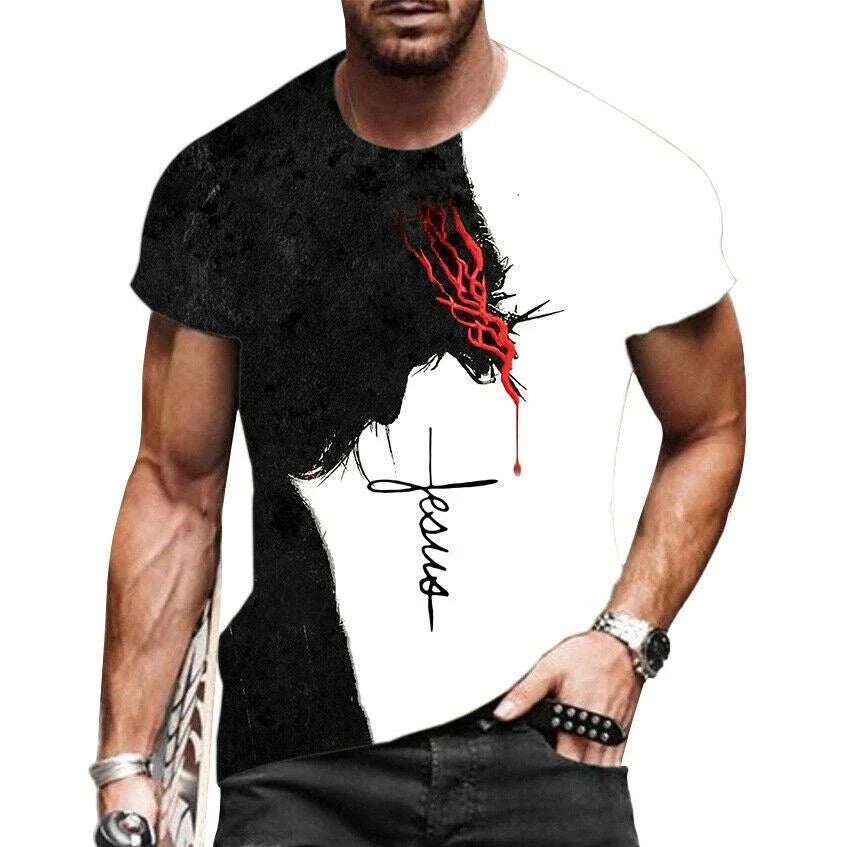 T-Shirt Men Short Sleeve Jesus Cross Christian Black White Print T Shirt Tee Top Unisex T-shirt, Sweatshirt, Hoodie, Long Sleeve Tee - T-Shirt, Sweatshirt, Hoodie