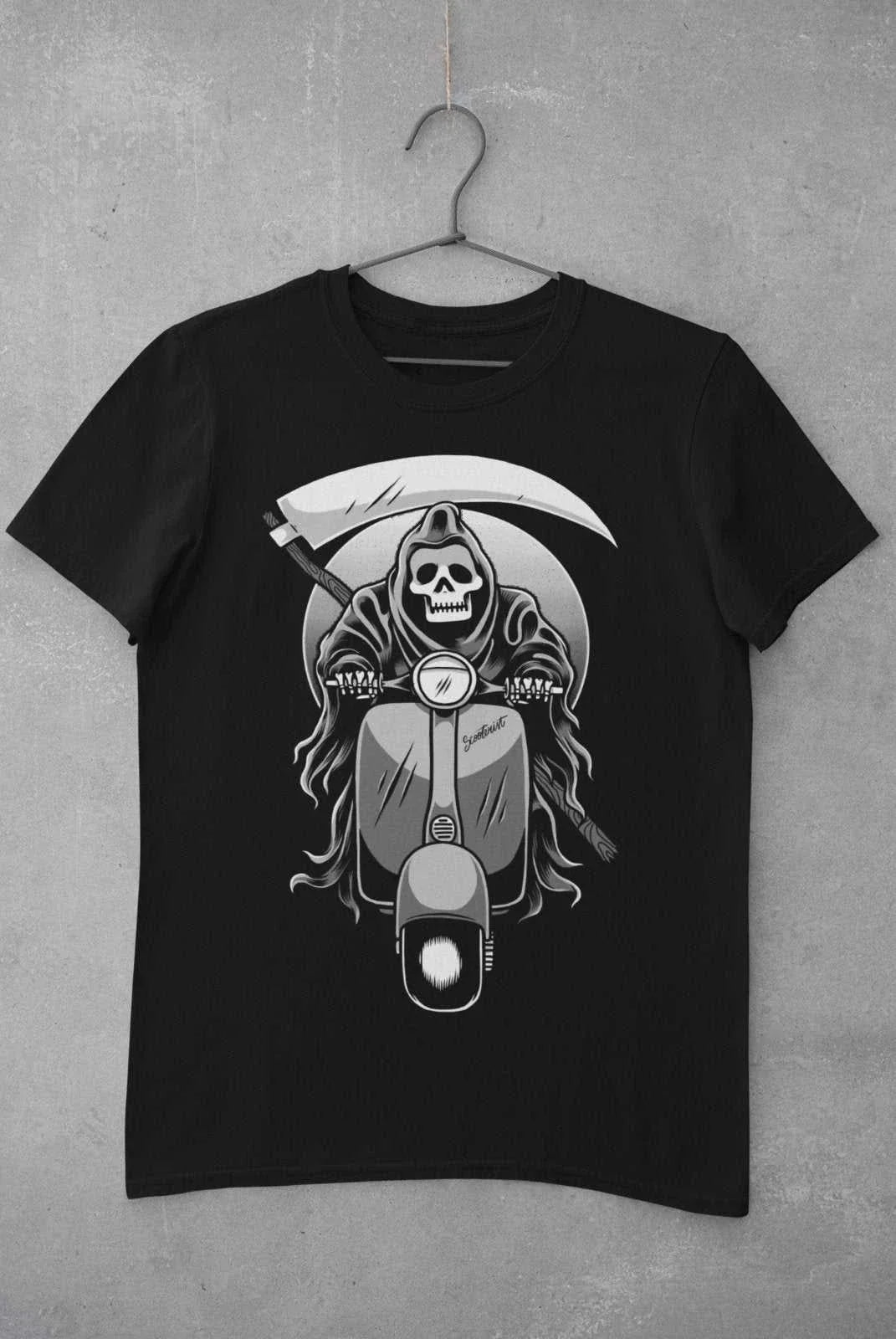 Scooter Reaper Biker T Shirt Grim Skull Scythe Classic Design Motorcycle Classic Unisex T-shirt, Sweatshirt, Hoodie, Long Sleeve Tee - T-Shirt, Sweatshirt, Hoodie