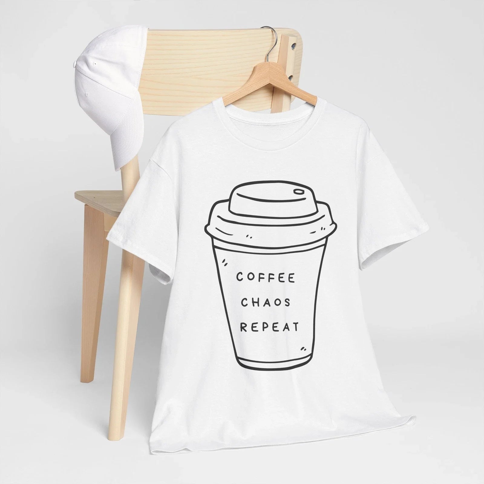 Coffee Chaos Repeat Unisex Heavy Cotton Tee, Gift for Coffee Lovers, Trendy Tee Unisex T-shirt, Sweatshirt, Hoodie, Long Sleeve Tee - T-Shirt, Sweatshirt, Hoodie