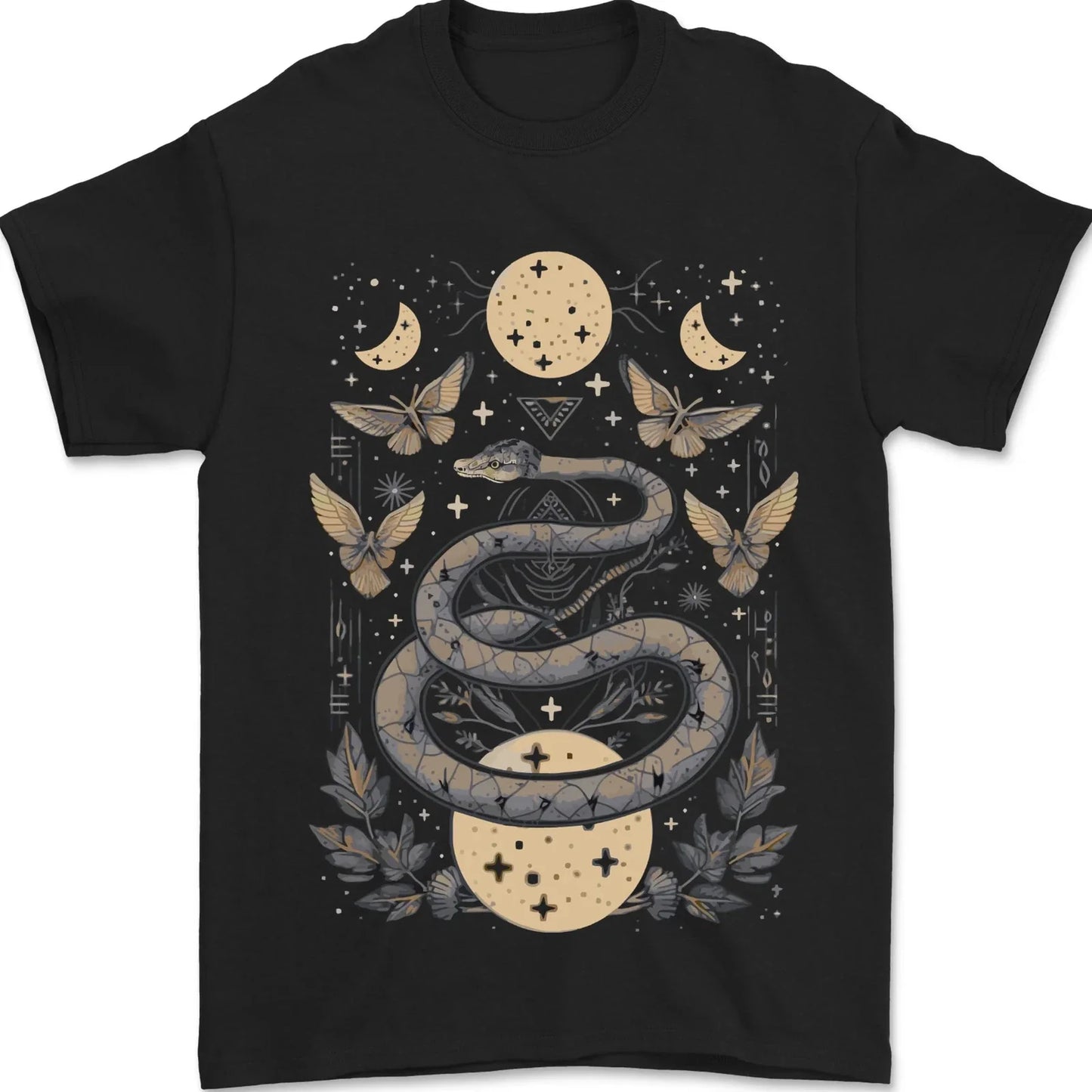 Celestial Snakes & Butterfies Pagan Earth Moon Mens T-Shirt 100% Cotton Unisex T-shirt, Sweatshirt, Hoodie, Long Sleeve Tee - T-Shirt, Sweatshirt, Hoodie
