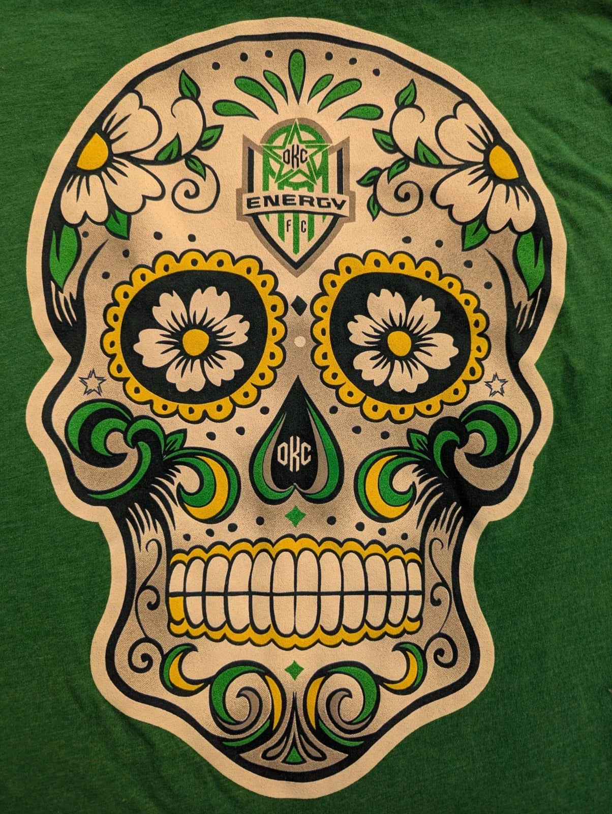 Oklahoma City Energy Green Sugar Skull T-Shirt Small S OKC Soccer Unisex T-shirt, Sweatshirt, Hoodie, Long Sleeve Tee - T-Shirt, Sweatshirt, Hoodie